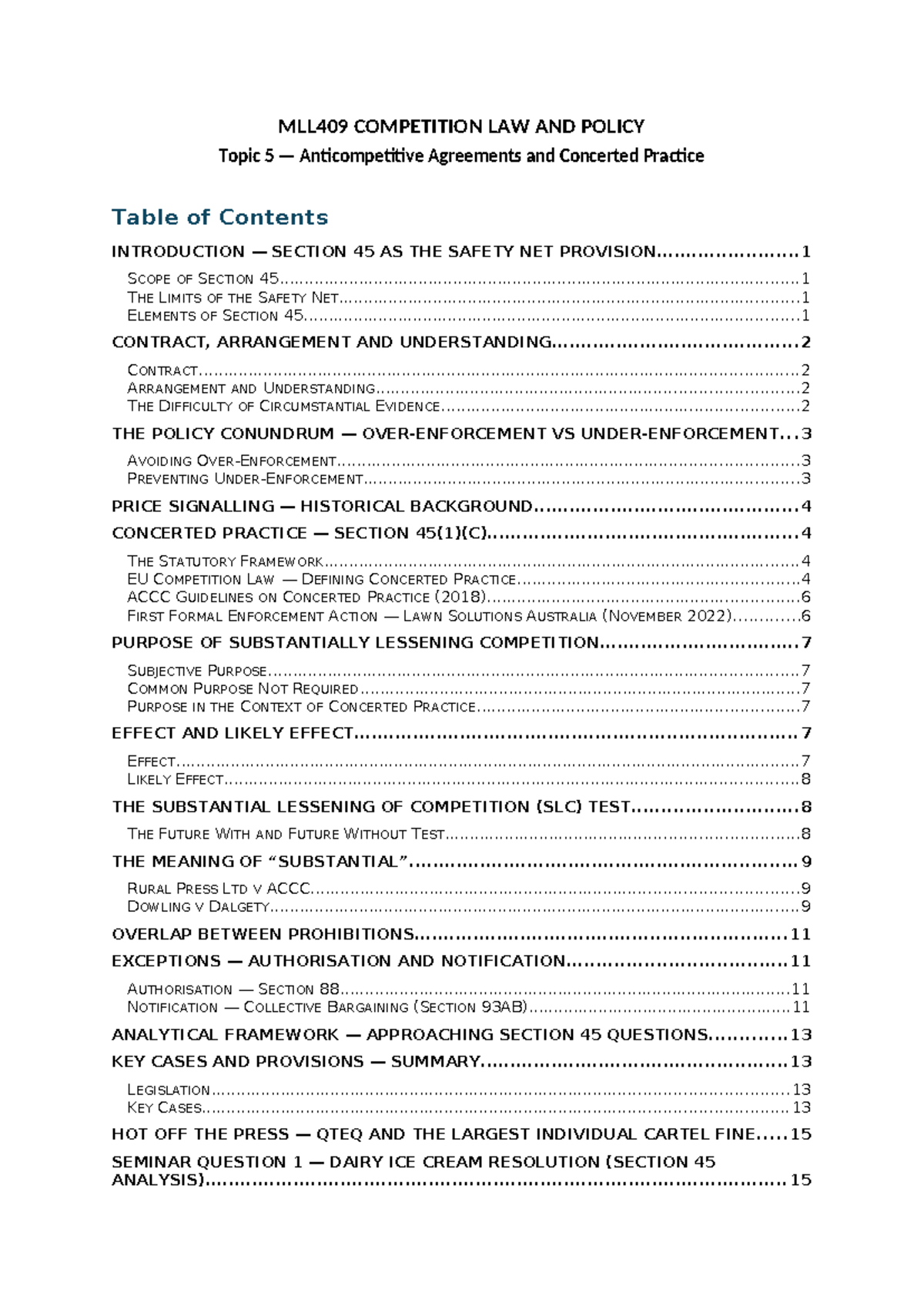 W5 - Anticompetitive Agreements and Concerted Practices in Competition ...