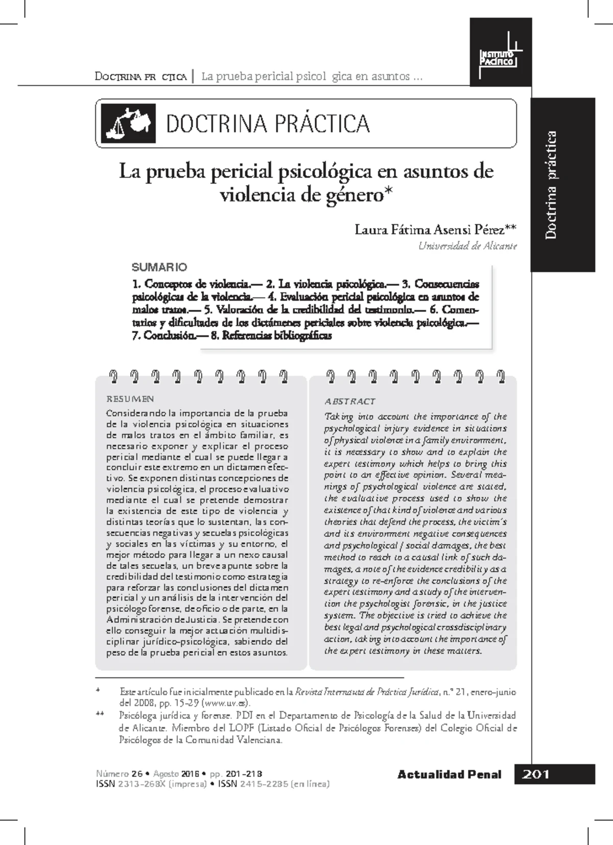 Evaluación Psicológica Forense de Daño Psíquico en Violencia de Género ...