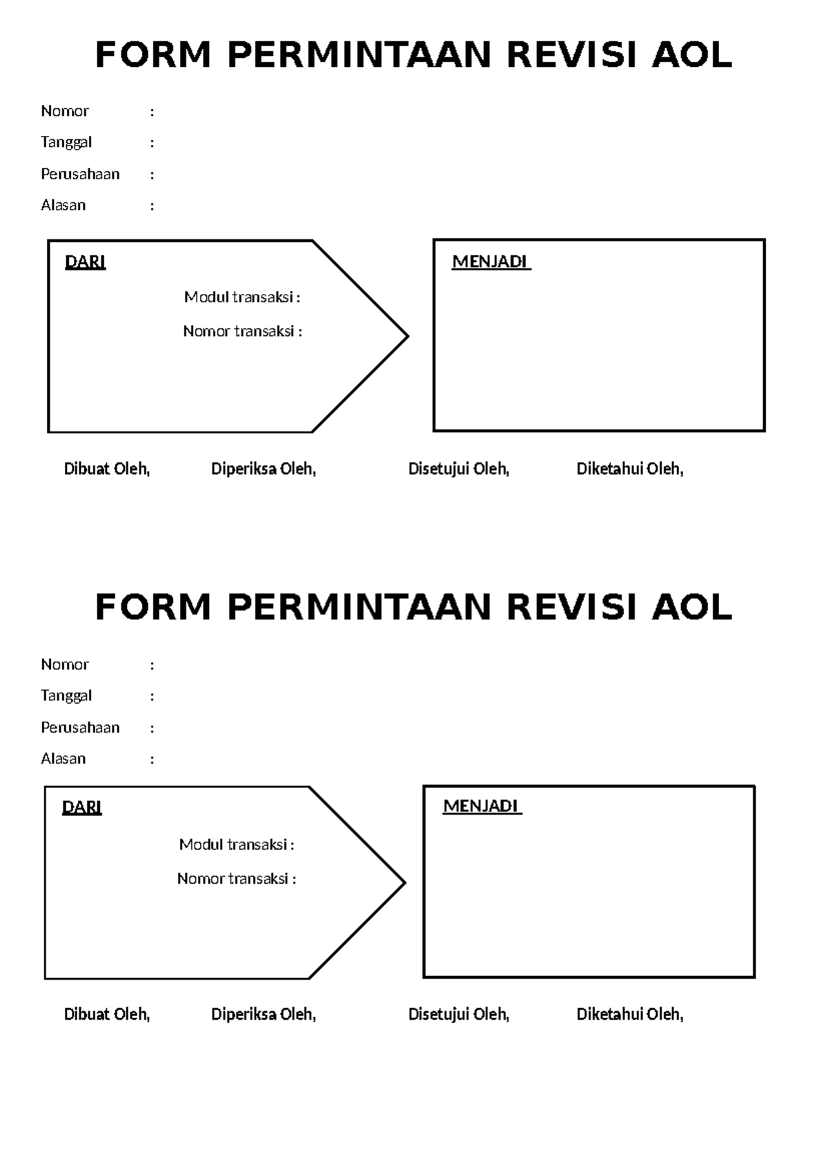 Form revisi aol - Accurate Online - Art of Living - Nomor : Tanggal ...