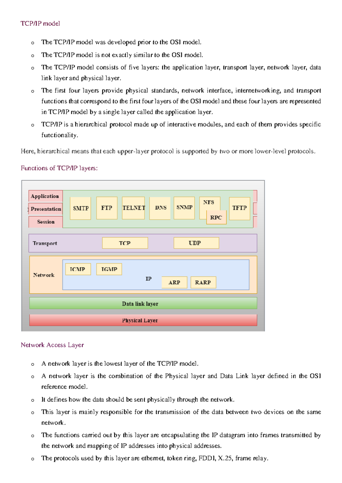 TCP-IP Notes - TCP/IP model o The TCP/IP model was developed prior to ...