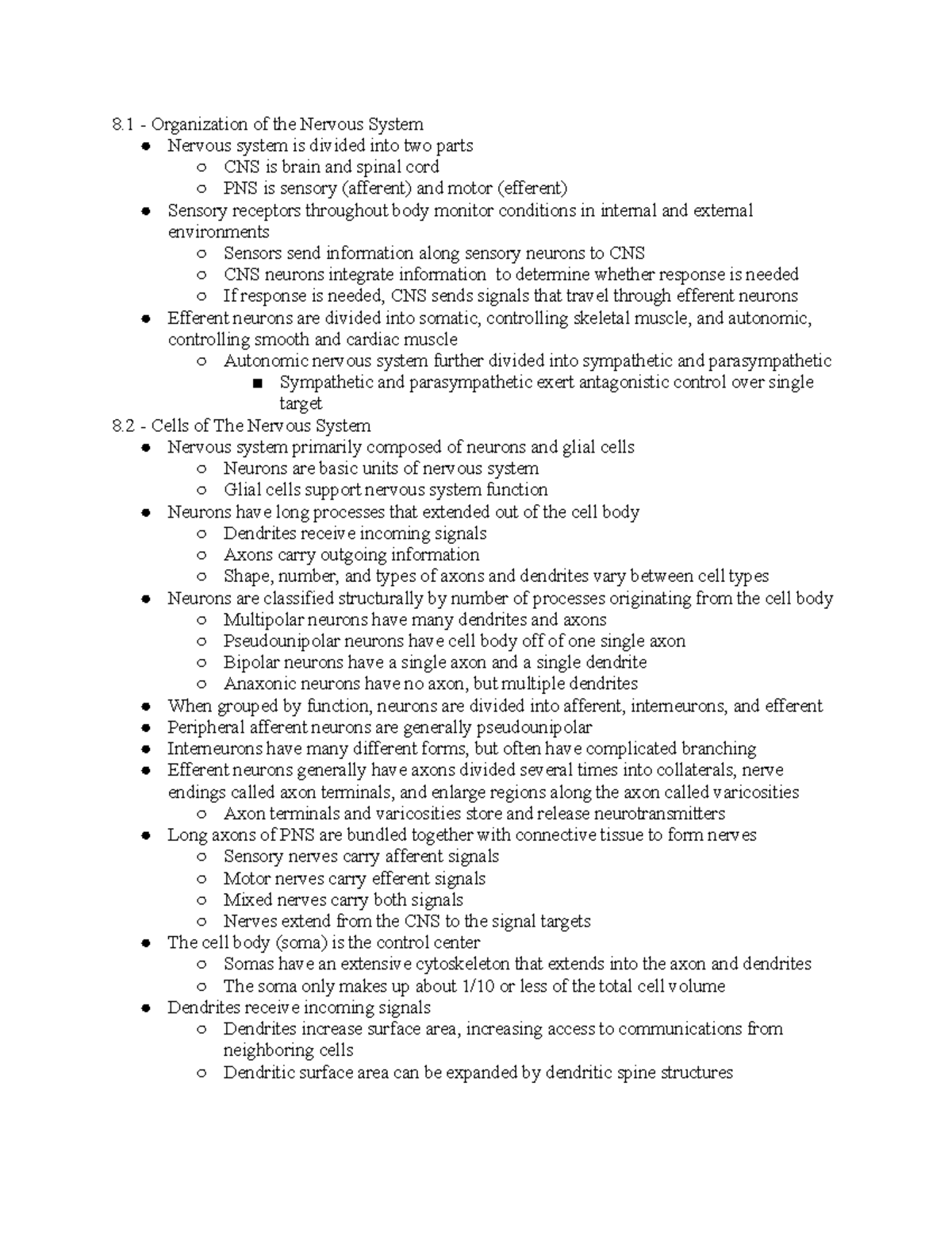 Exam Review 2: Nervous System Organization and Function (BIO 101) - Studocu