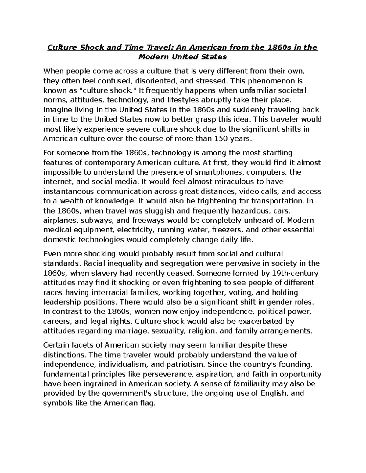 SOC1001 W4 Project: Culture Shock & Time Travel in America - Studocu