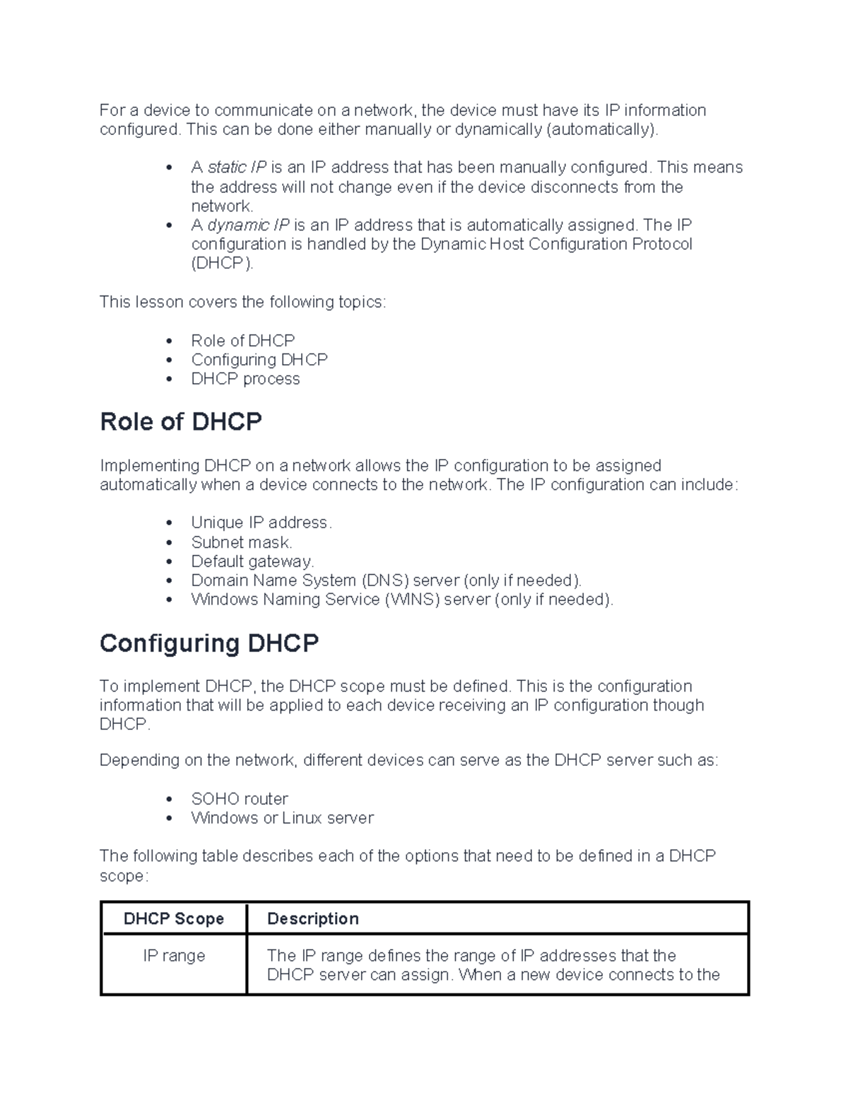 DHCP facts - DHCP protocol info - For a device to communicate on a ...