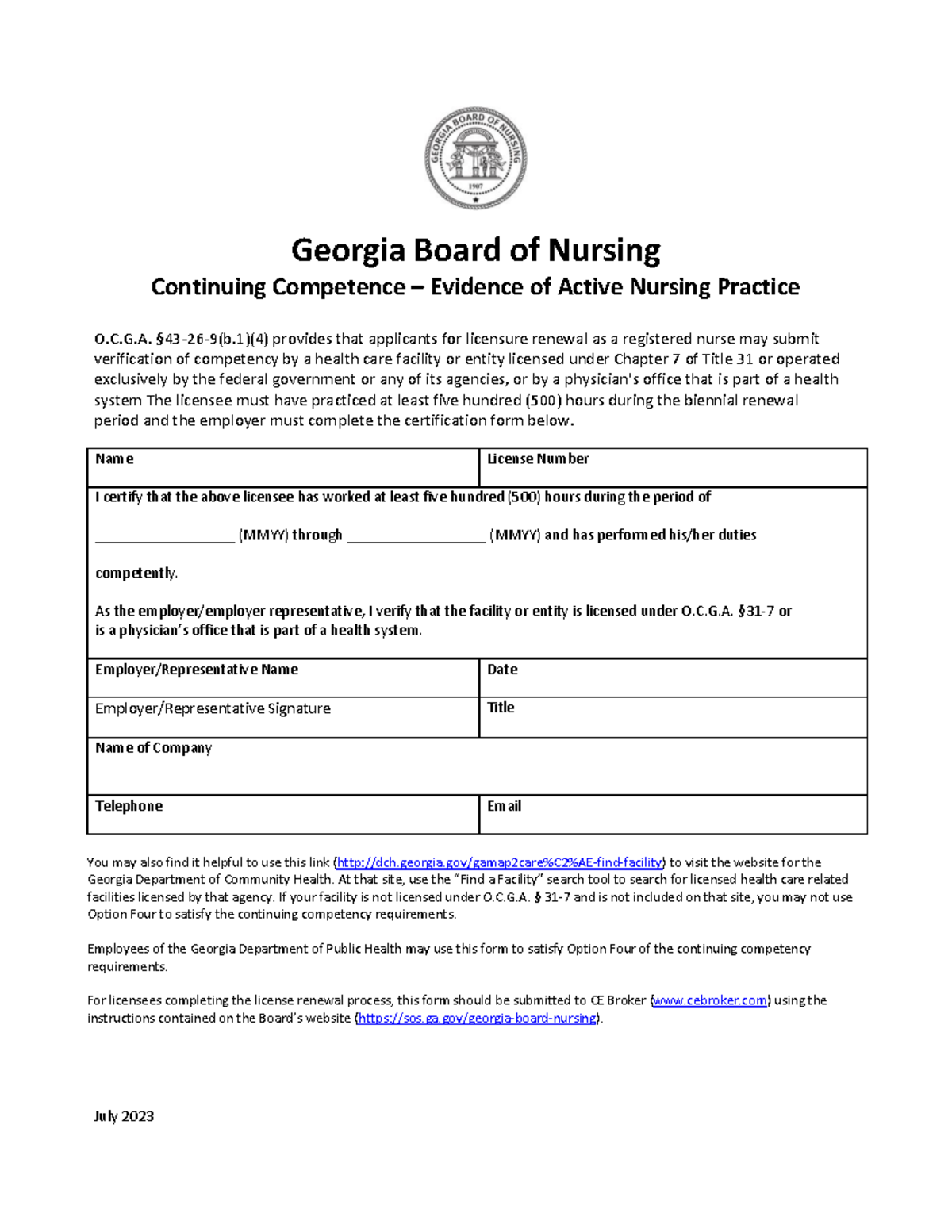 Nursing Competency Verification – O.C.G.A. §43-26-9(b.1)(4) - Studocu