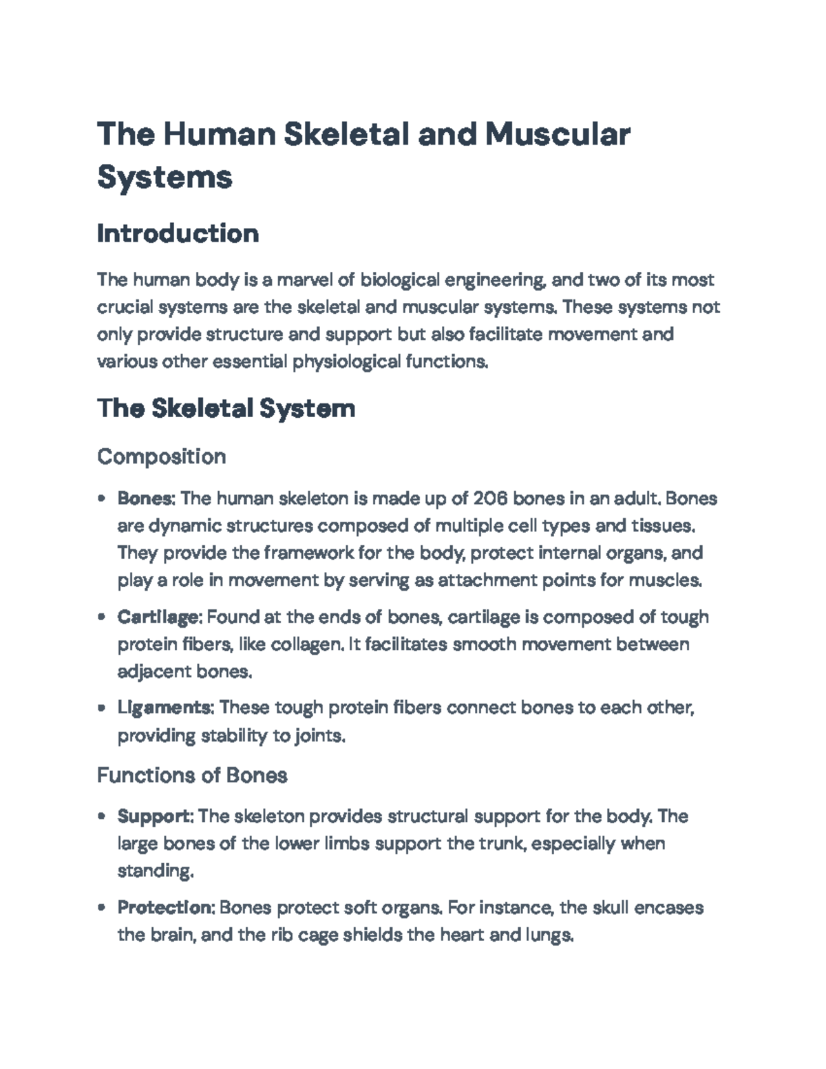 The Human Skeletal and Muscular Systems: Structure and Function ...