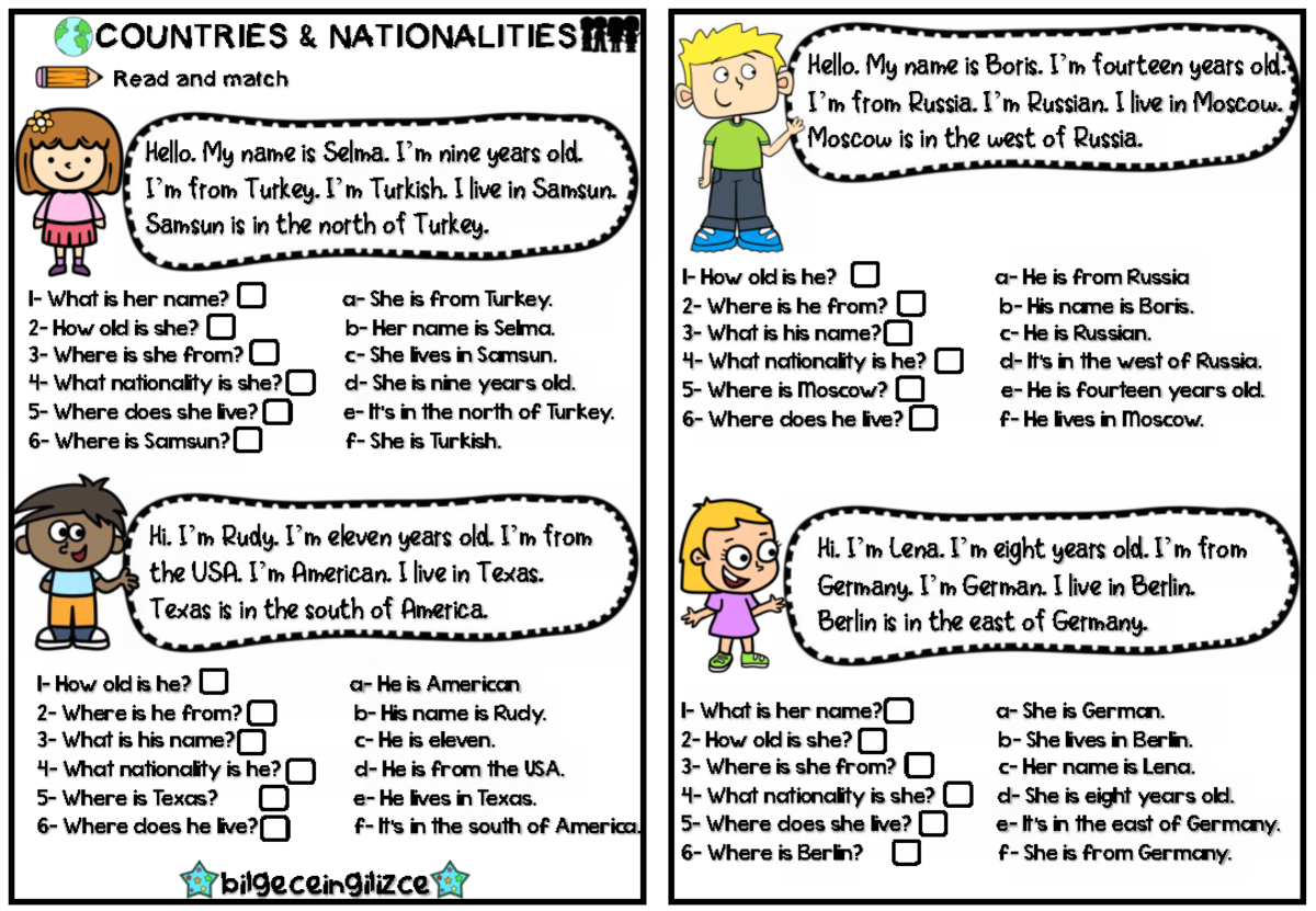 Countries and Nationalities: Reading Comprehension Exercise - Studocu