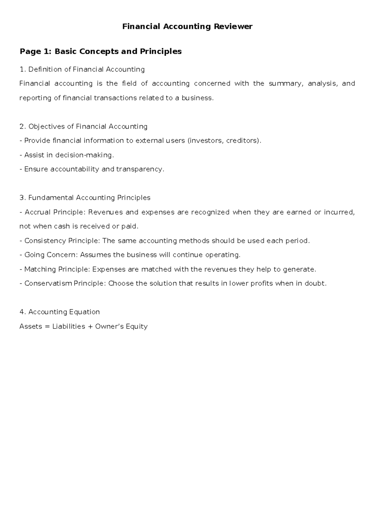 Financial Accounting Reviewer: Key Concepts & Principles - Studocu