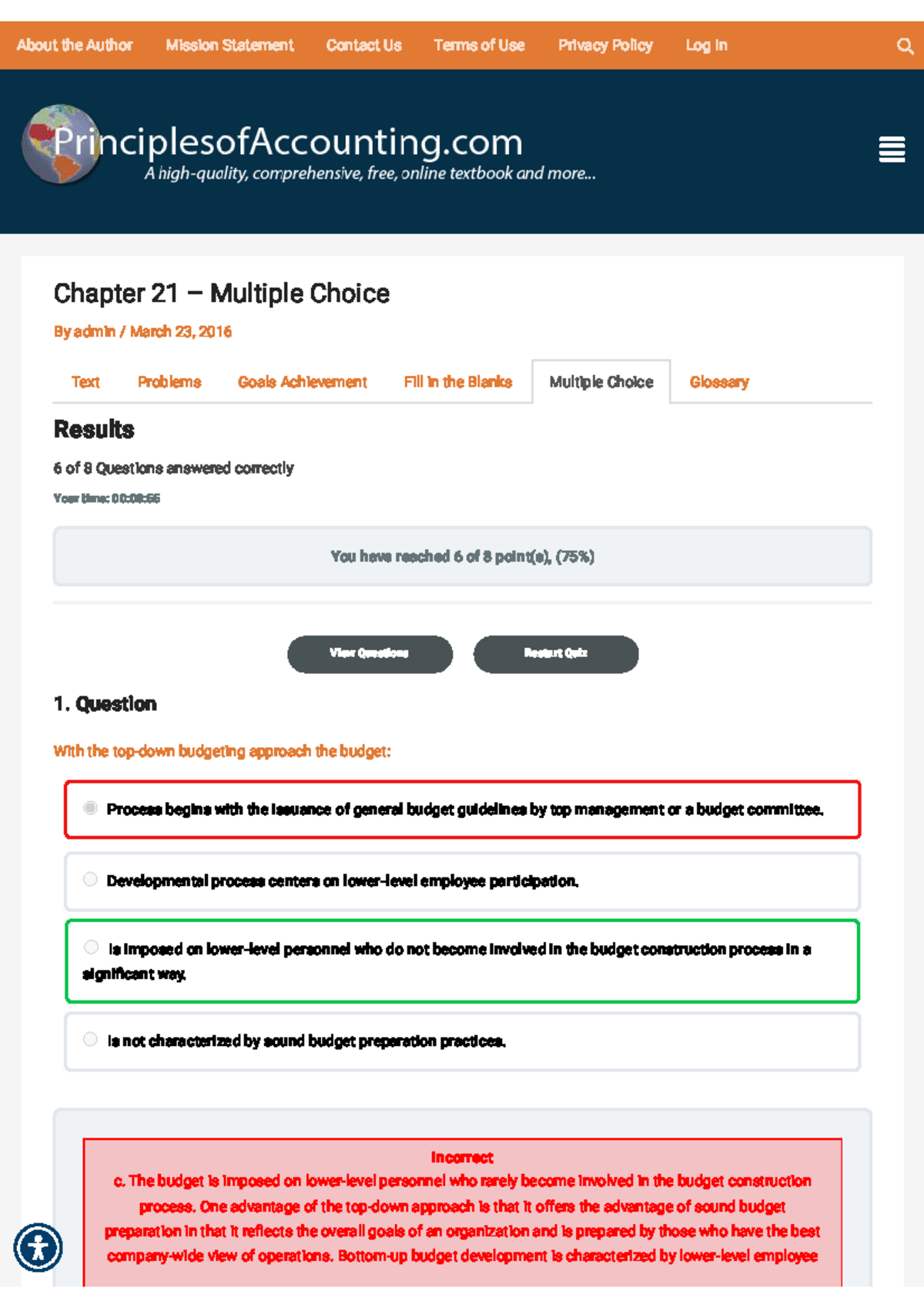 Chapter 21 - Multiple Choice Quiz - Principles of Accounting - Studocu