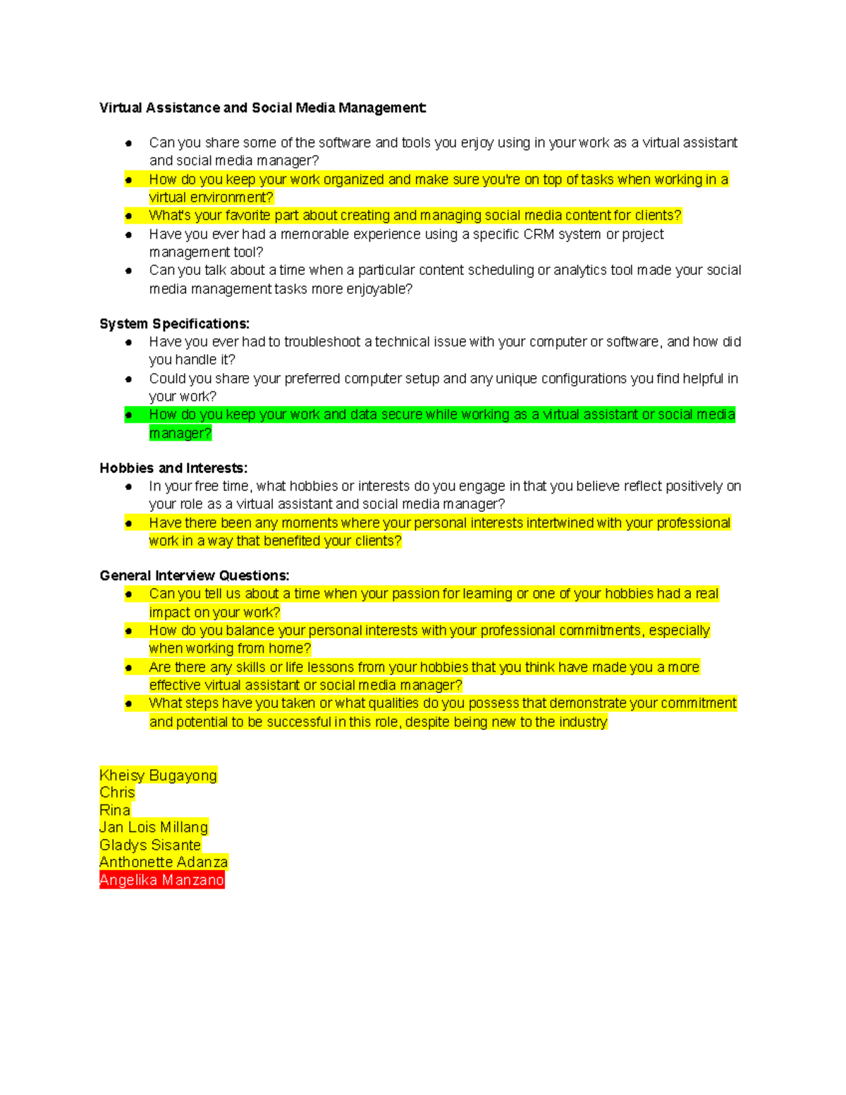 Interview Questions for Virtual Assistants & Social Media Managers ...