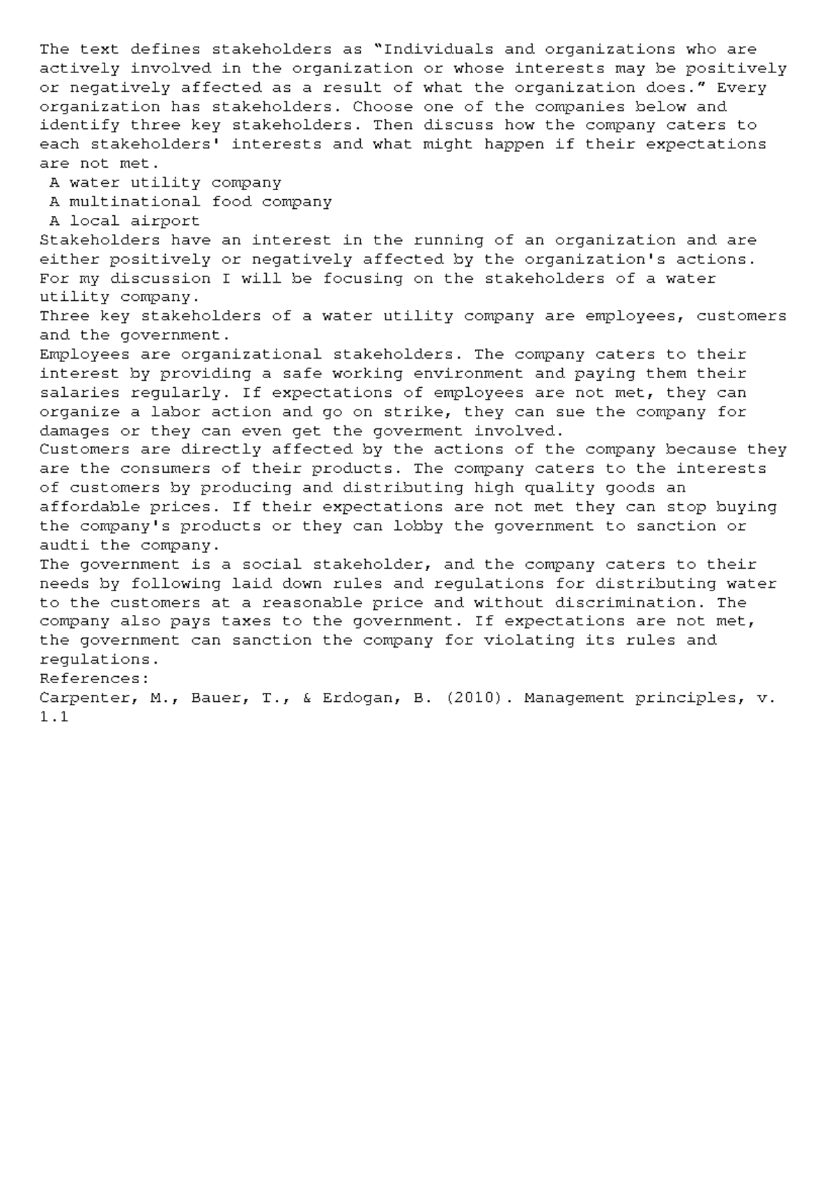 BUS 1101 - Discussion on Key Stakeholders in a Water Utility Company ...