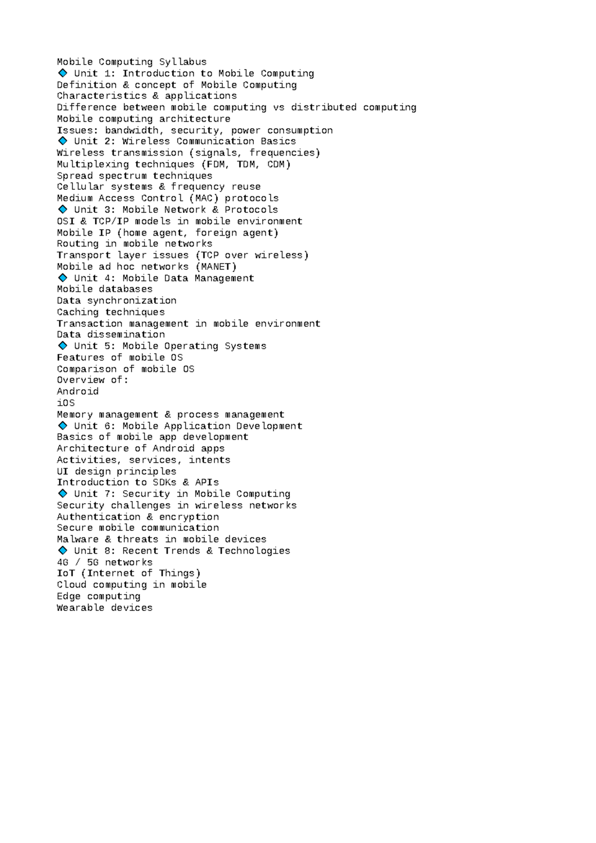 Mobile Computing Syllabus: Key Concepts & Trends (Course Code: MC101 ...