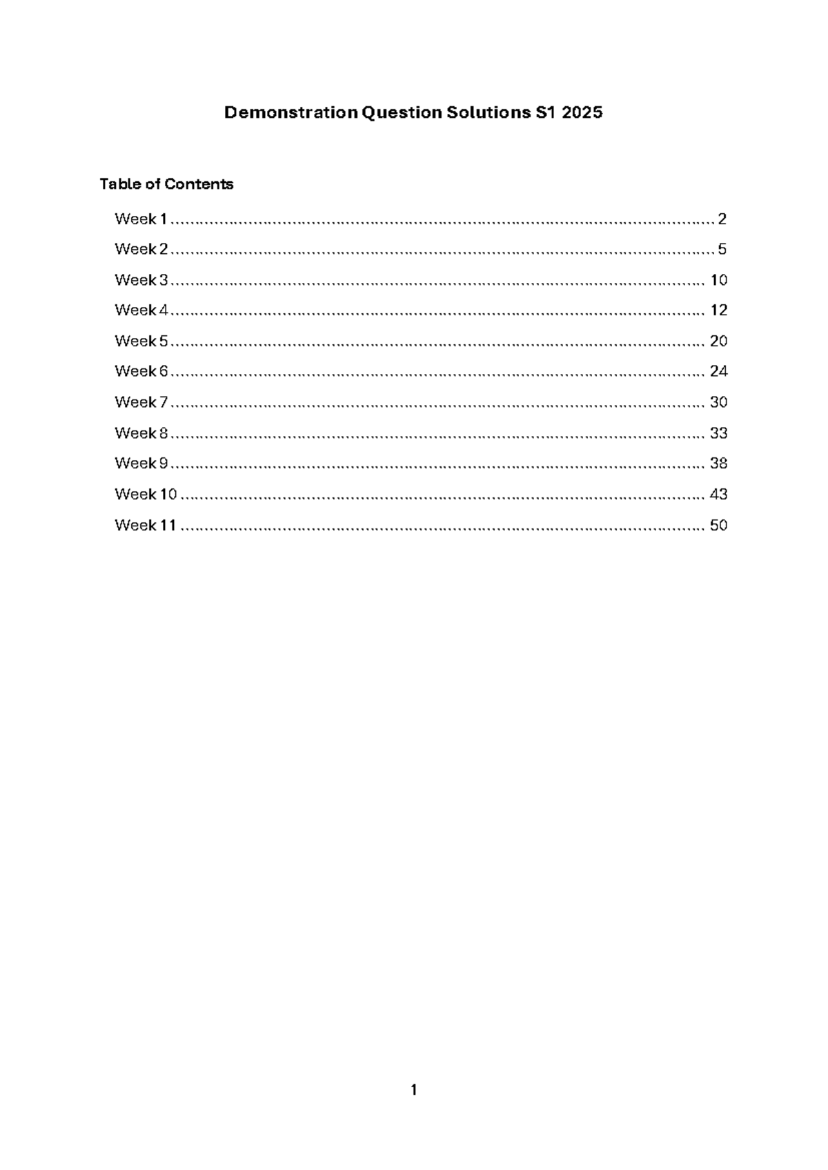 Demonstration Question Solutions S1 2025: Weeks 1-6 Overview - Studocu