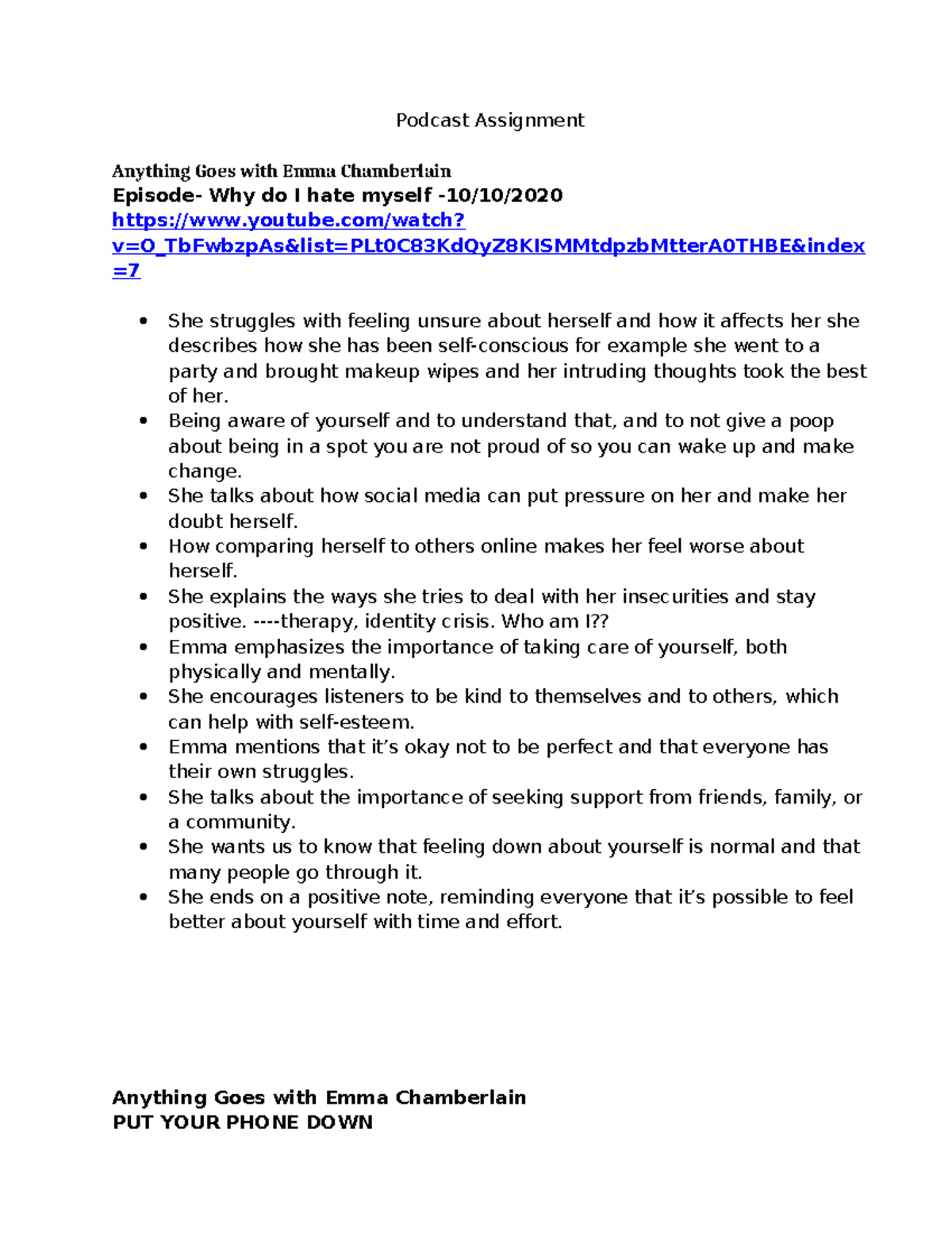 Podcast Assignment: Reflections on Self-Worth - Anything Goes with Emma ...