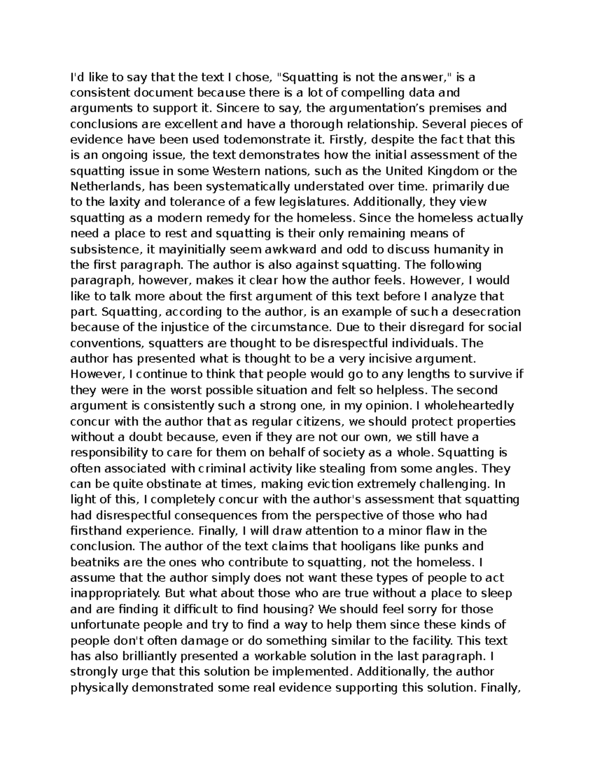 Career Insights and Arguments on Squatting: A Critical Analysis - Studocu