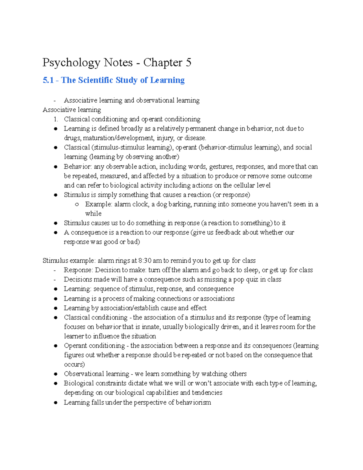 Psychology 1113 Final Exam Notes: Learning Theories & Conditioning ...