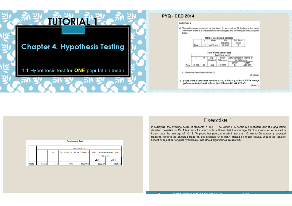 TUTORIAL 1 PYQ DEC 2014: Hypothesis Testing for One Population Mean ...