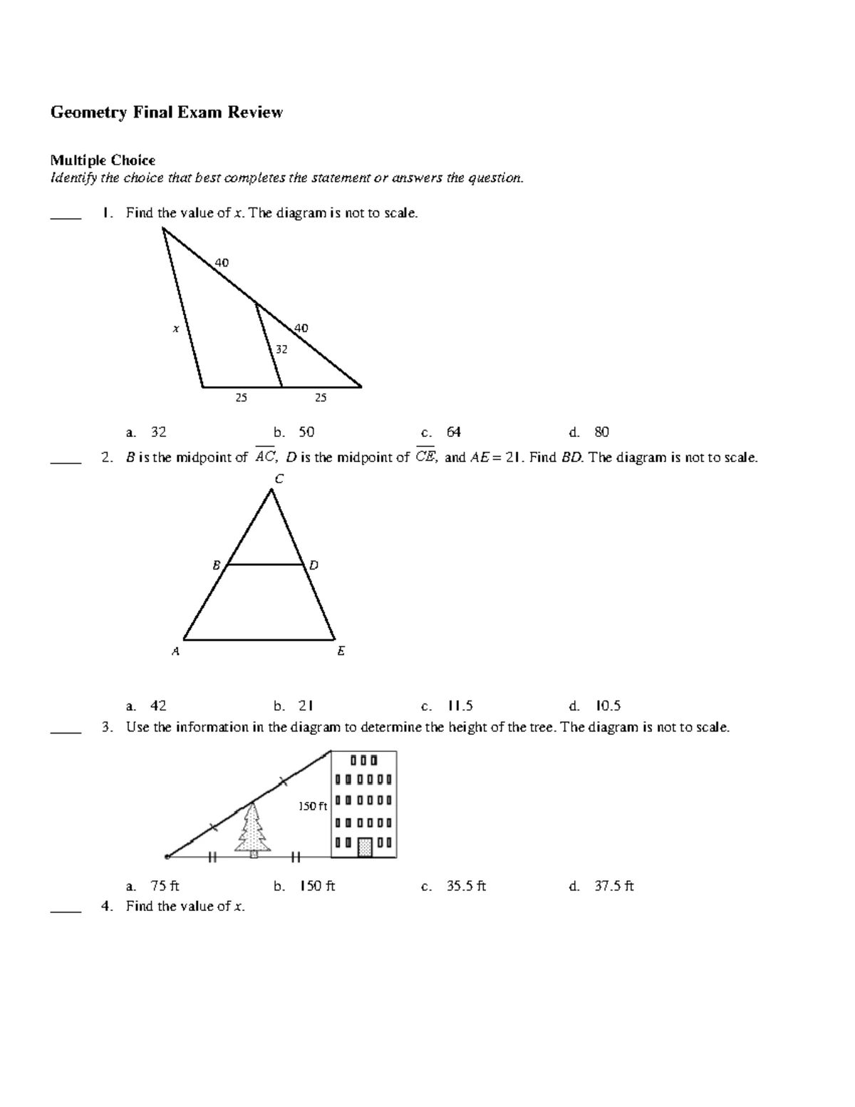 Review Final - Geometry B - Name: ________________________ Class ...