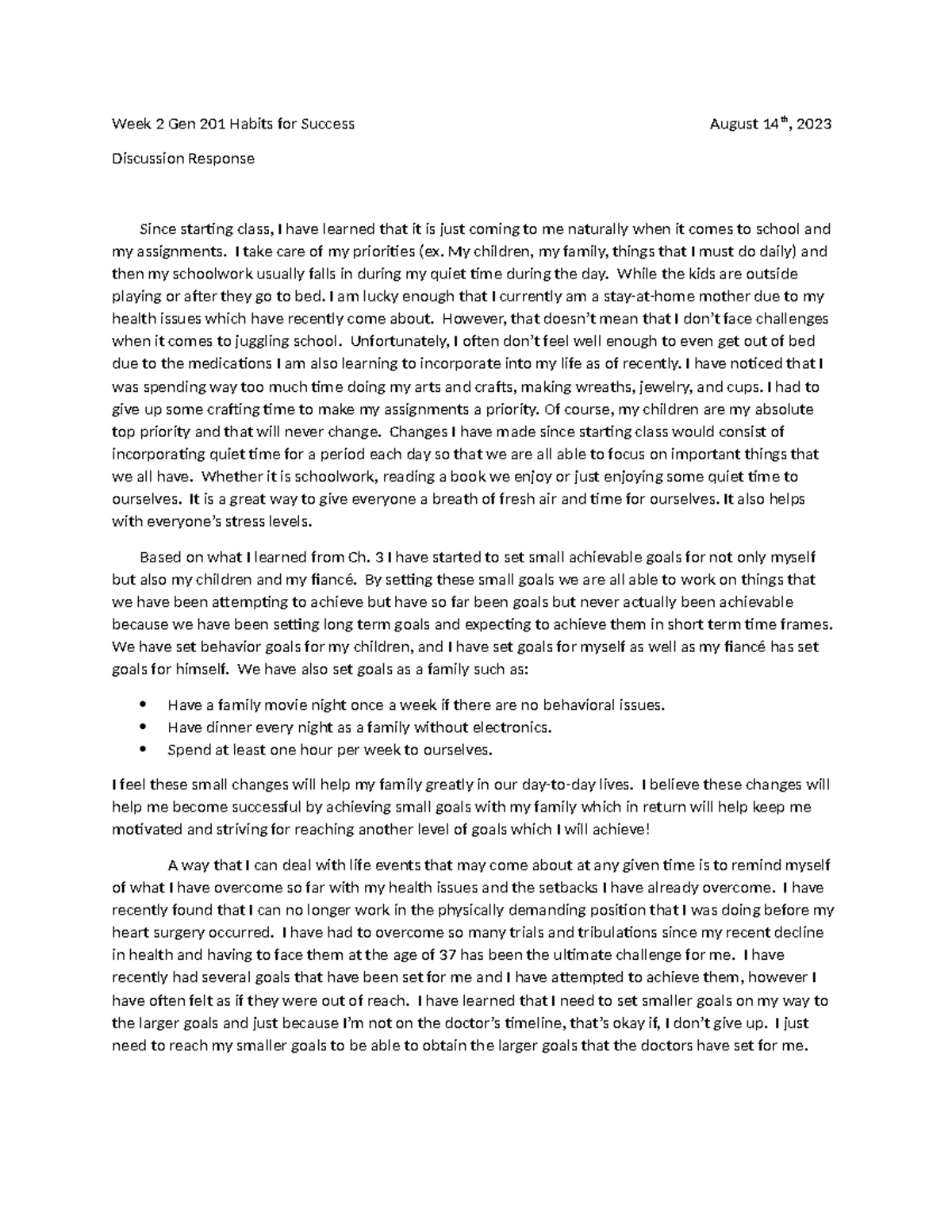 Gen 201 Week 2 Discussion Response: Habits for Success Insights - Studocu