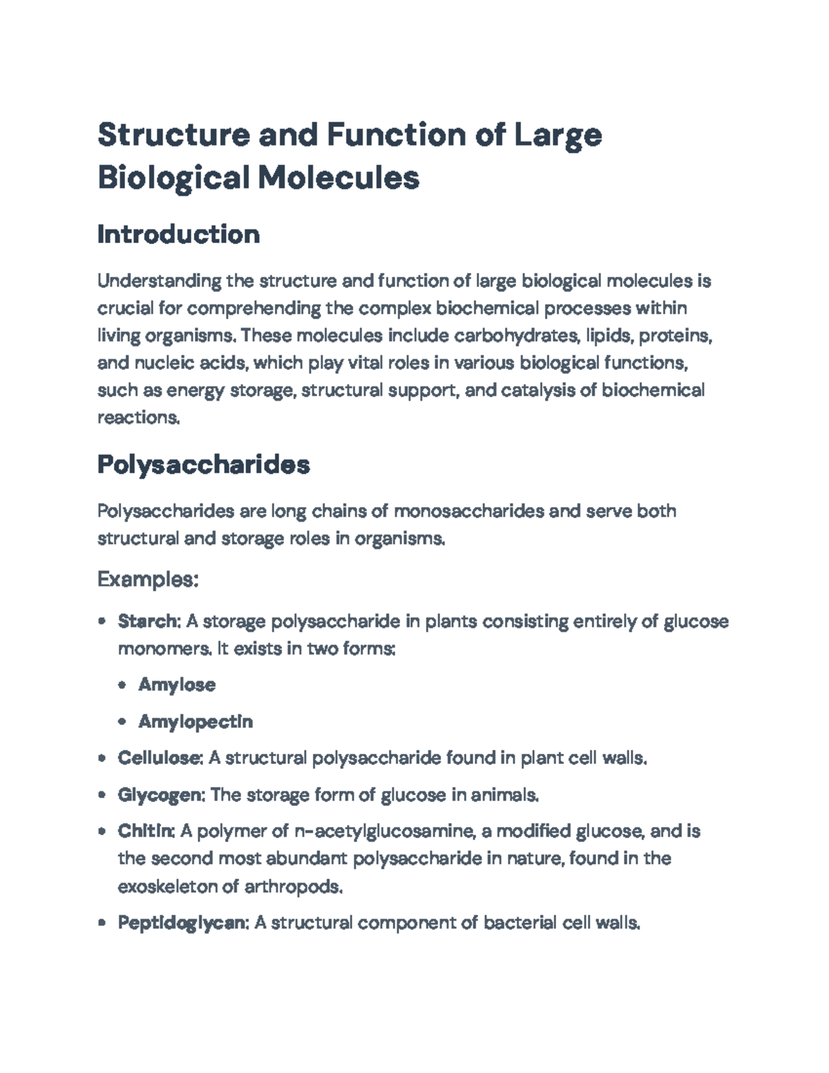 Overview of Structure and Function of Large Biological Molecules - Studocu