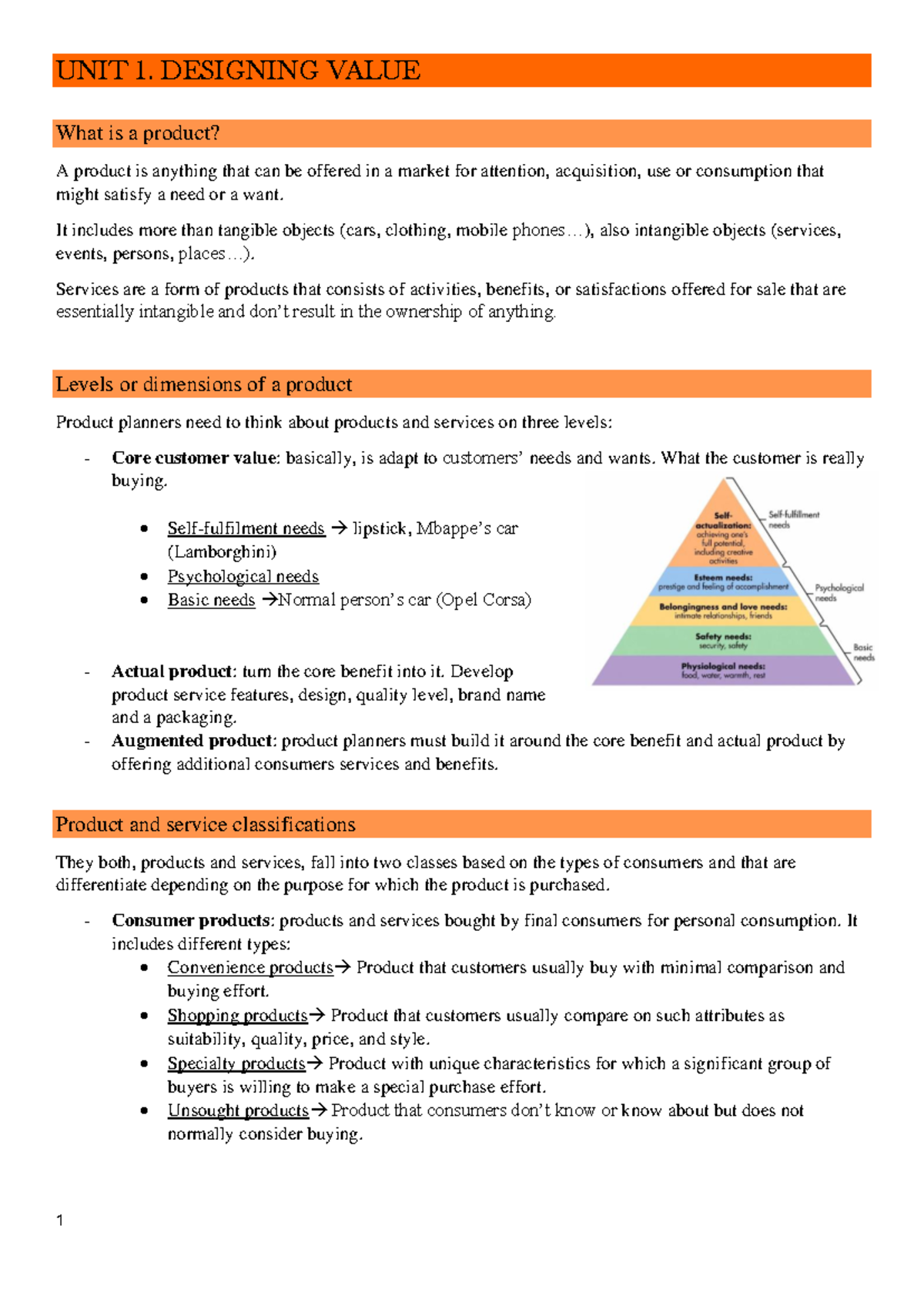 Unit 1 - Product Design and Value: Exam Notes - Studocu