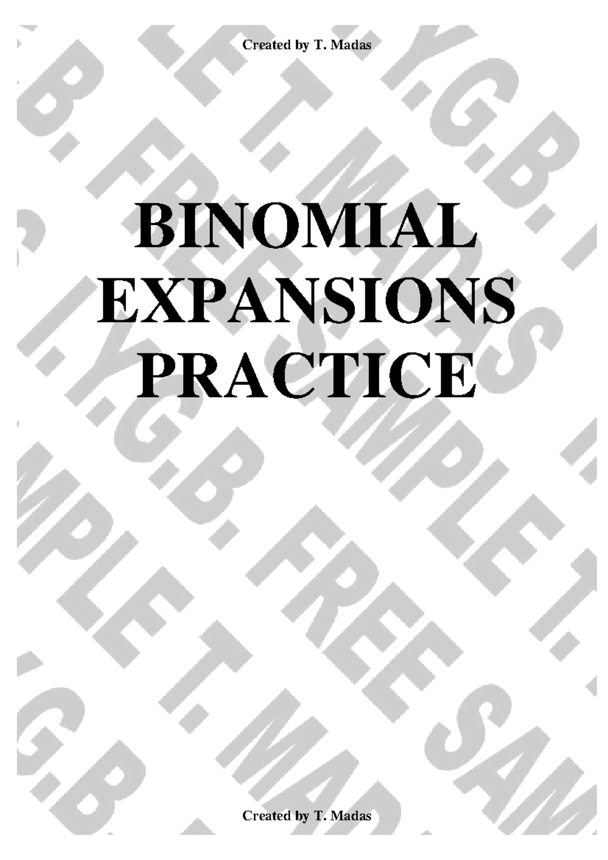 Binomial Expansions Practice - Math 101 Exercises - Studocu