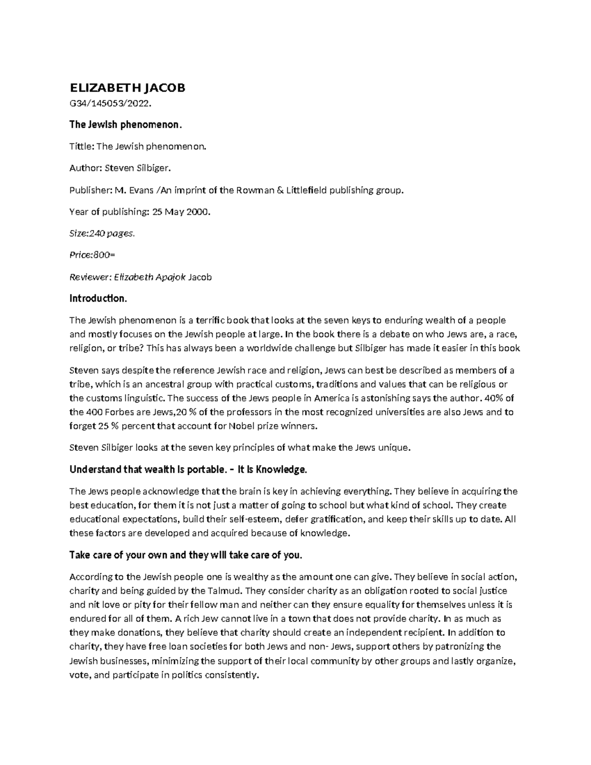 The Jewish Phenomenon: A Review of Steven Silbiger's Insights - Studocu