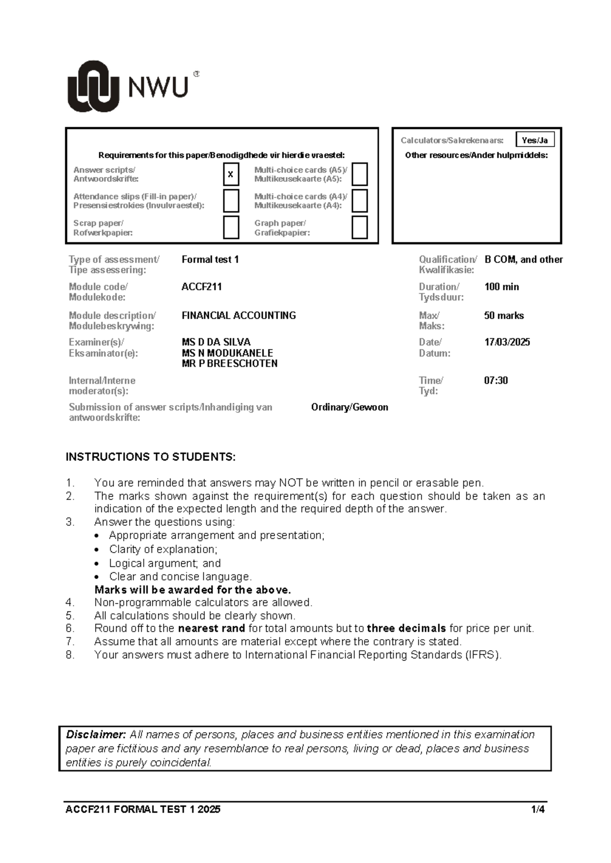 2025 ACCF211 Formal Test 1: Financial Accounting Requirements - Studocu