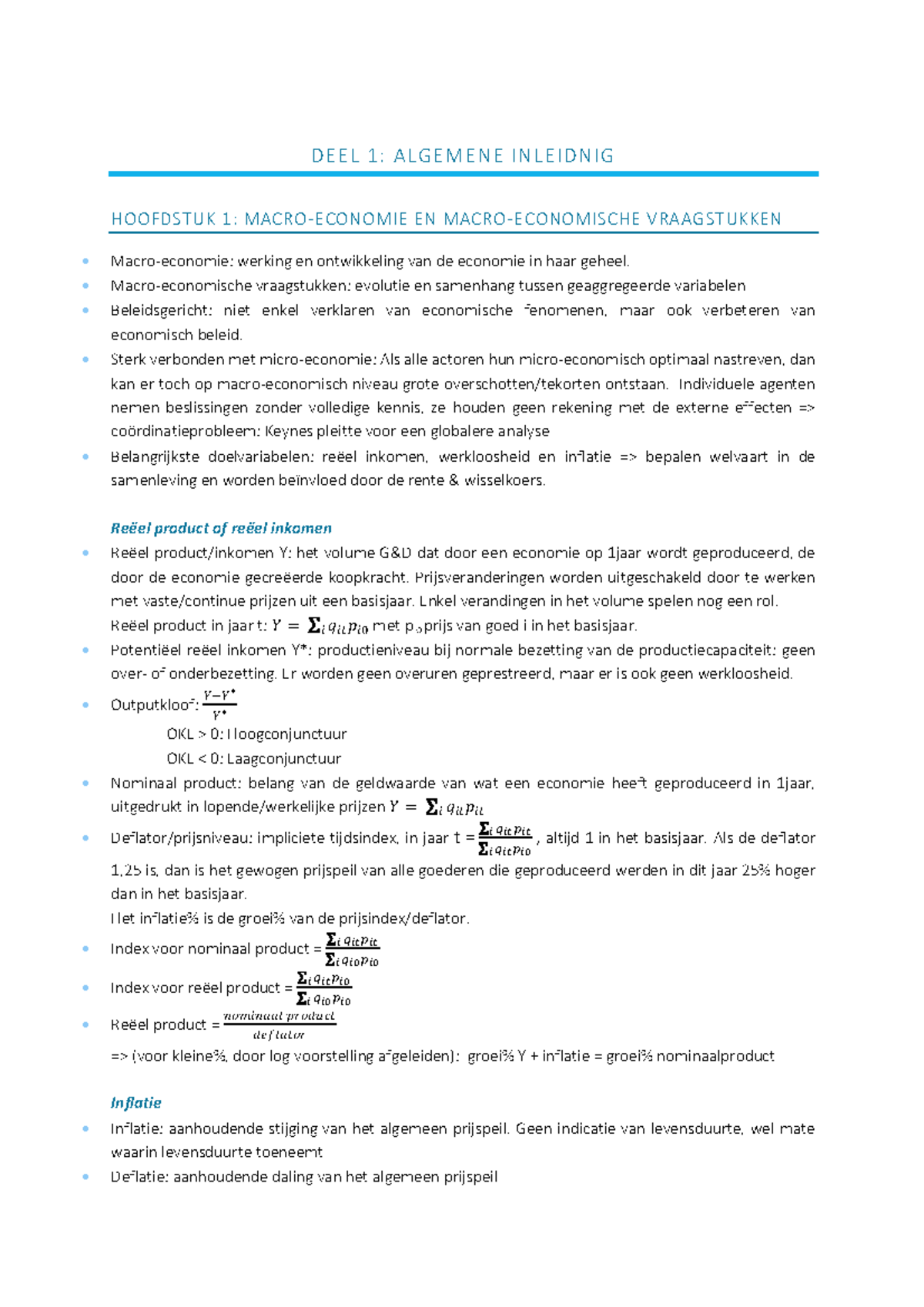 Macro-economie Samenvatting en Belangrijke Concepten - HOOFDSTUK 1 -  Studeersnel