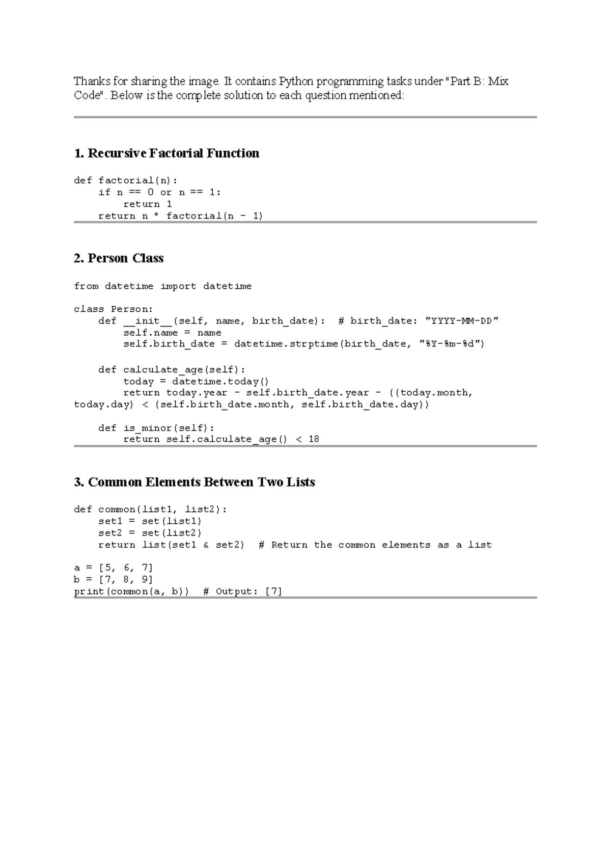 Python Programming Tasks Solutions - B: Mix - Studocu