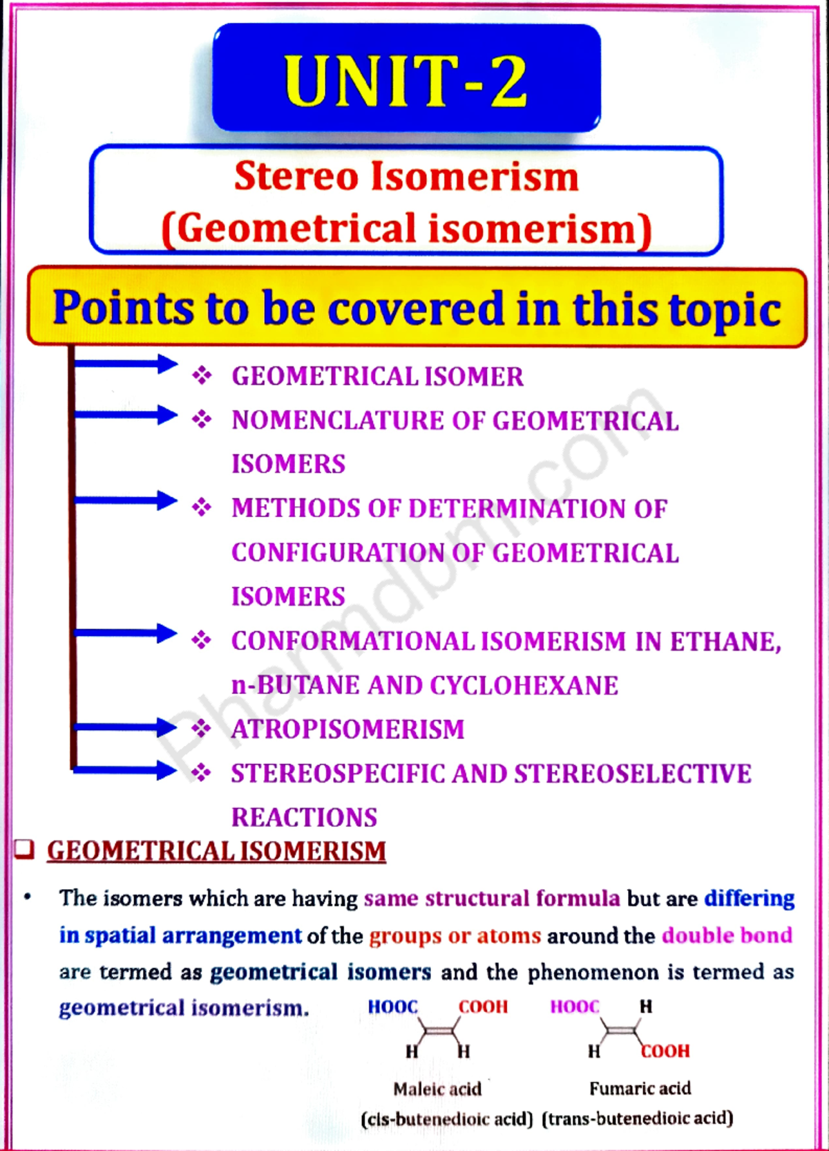 POC III - Unit 2: Geometrical Isomerism and Stereochemistry Notes - Studocu