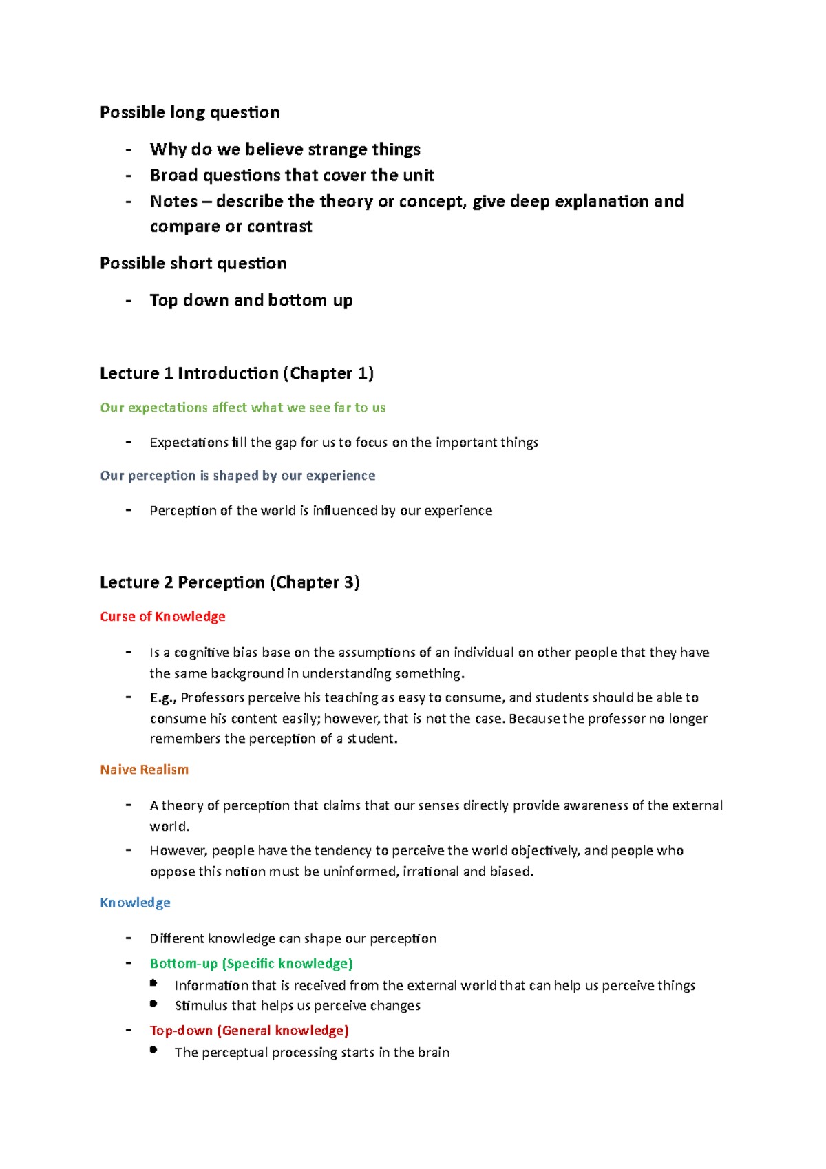 Psychology 101: Comprehensive Exam Notes on Perception & Memory - Studocu