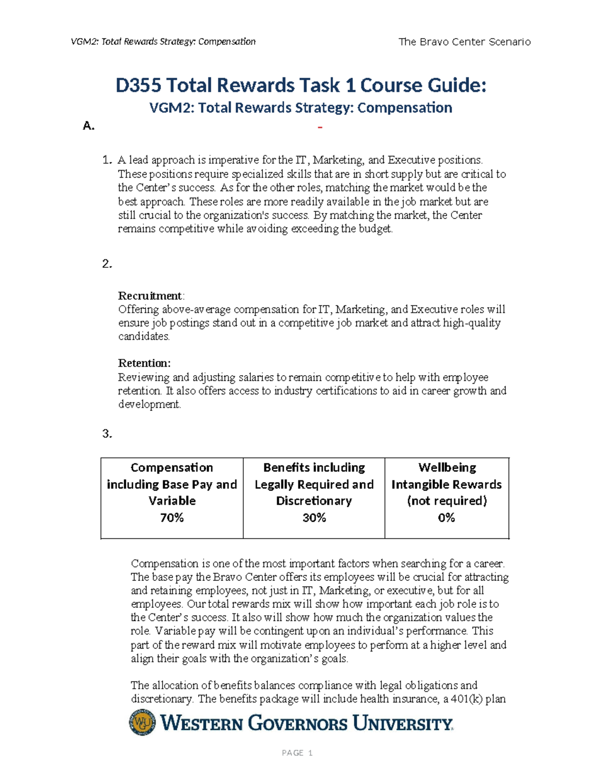 VGM2: Total Rewards Strategy - Bravo Center Scenario D355 Task 1 Guide ...