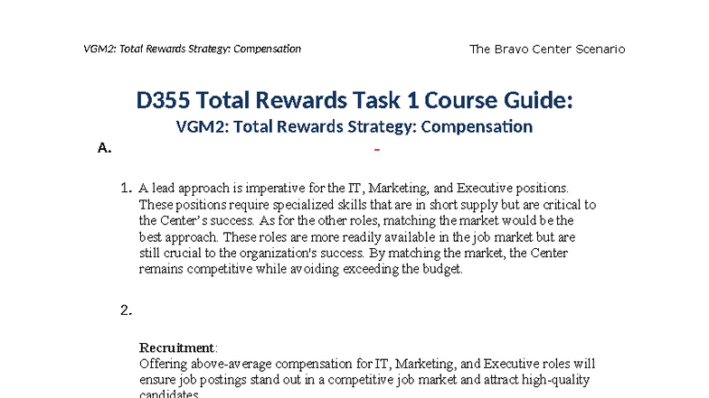 VGM2: Total Rewards Strategy - Bravo Center Scenario D355 Task 1 Guide ...
