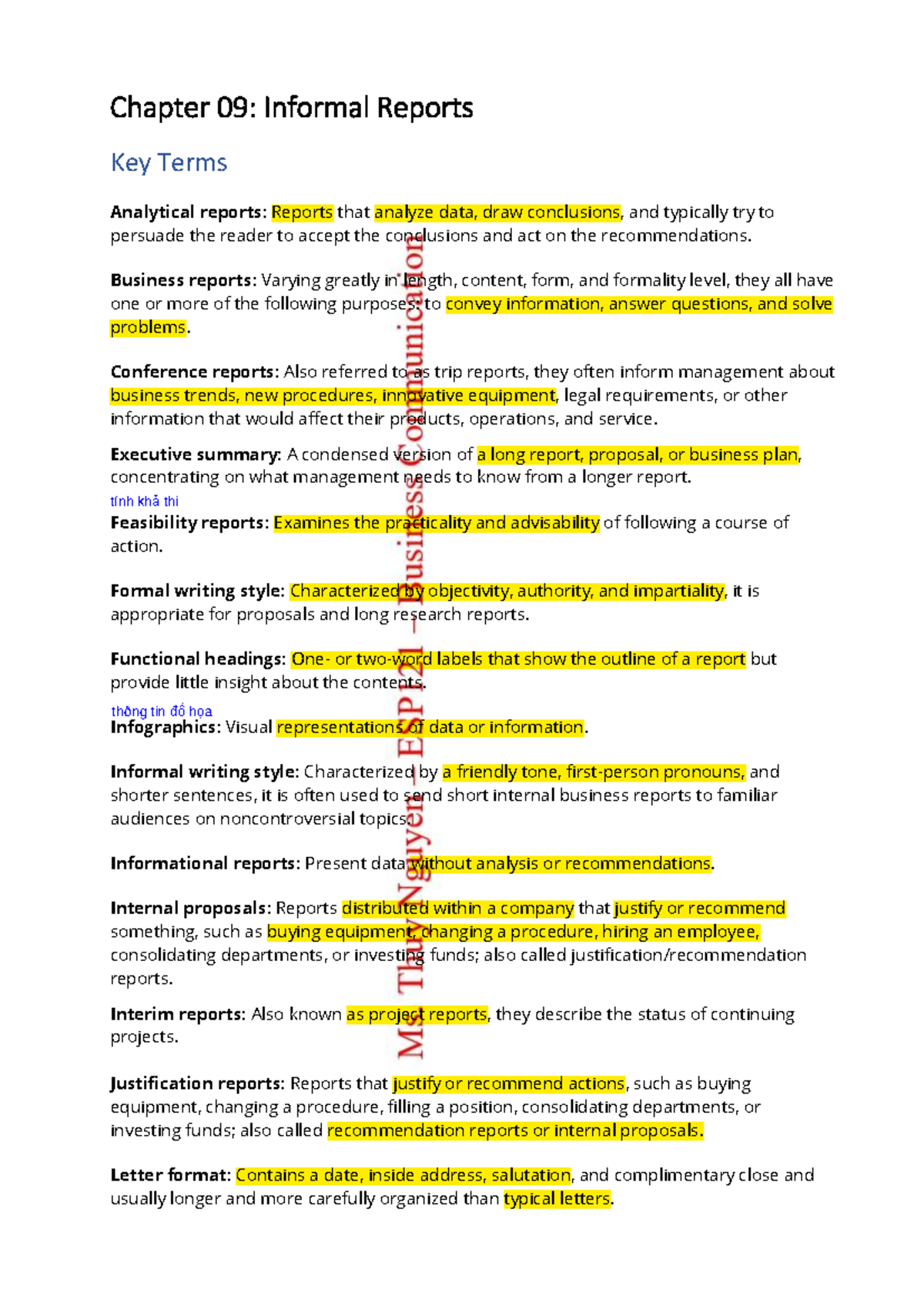 Key Terms for Chapters 09-13: Informal Reports, Business Etiquette ...