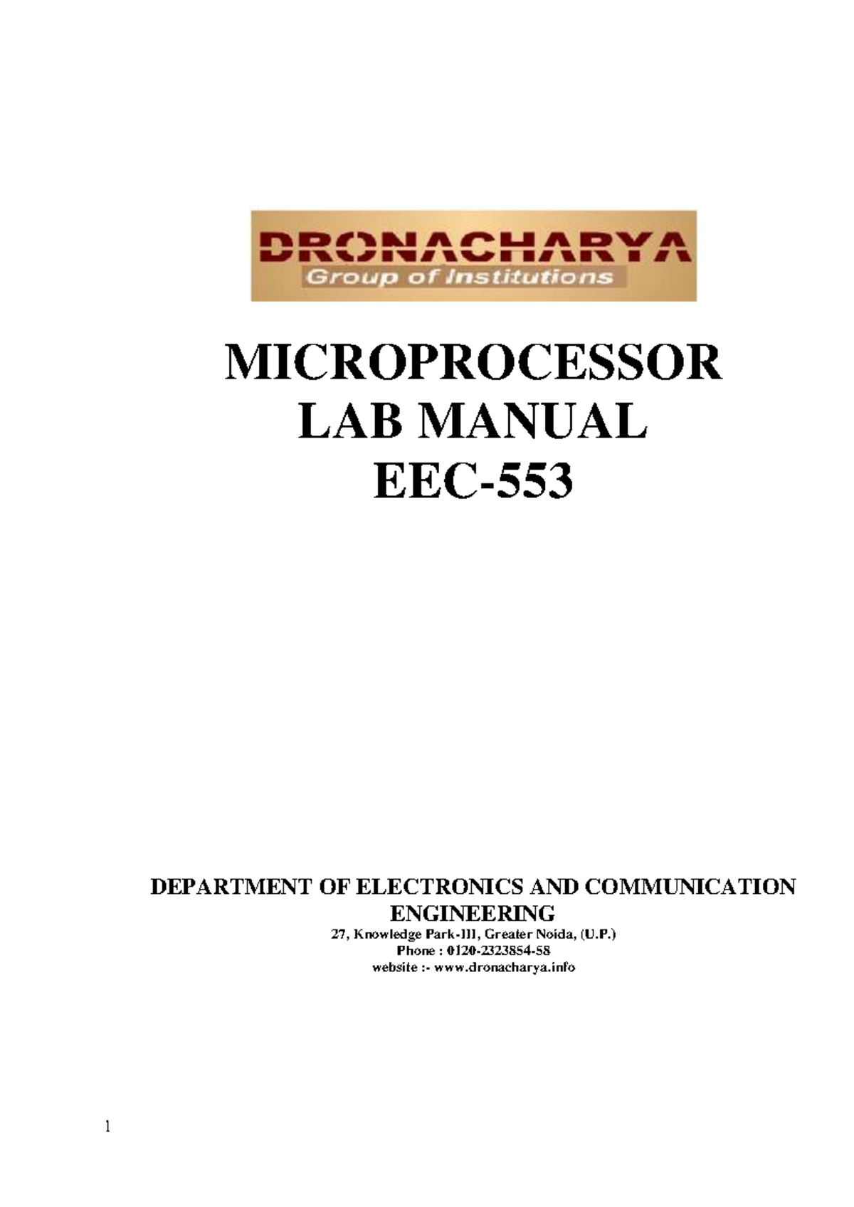 EEC-553 Microprocessor Lab Manual: Experiments and Evaluation Guide ...