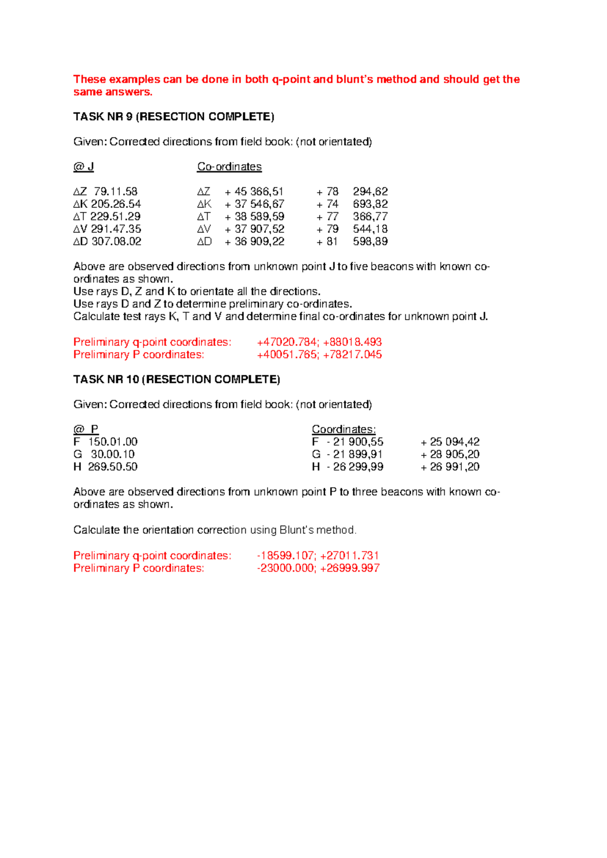 Resection examples - These examples can be done in both q-point and ...