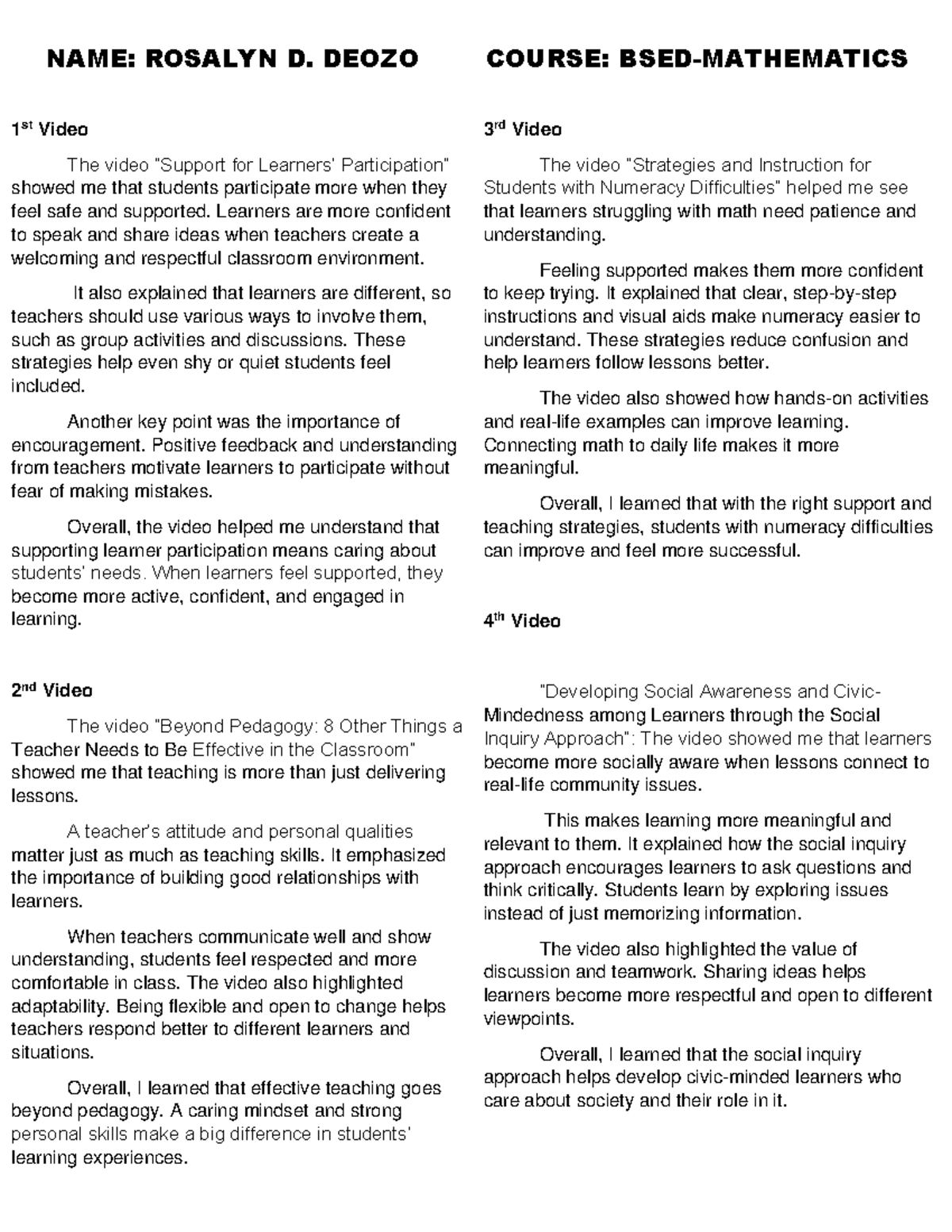 Reflections on Teaching Strategies and Student Engagement - Course 23 ...