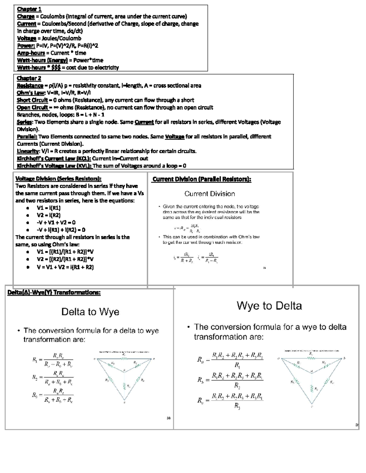 Cheat Sheet for Final Exam: Charge, Current, Resistance, and Circuit ...