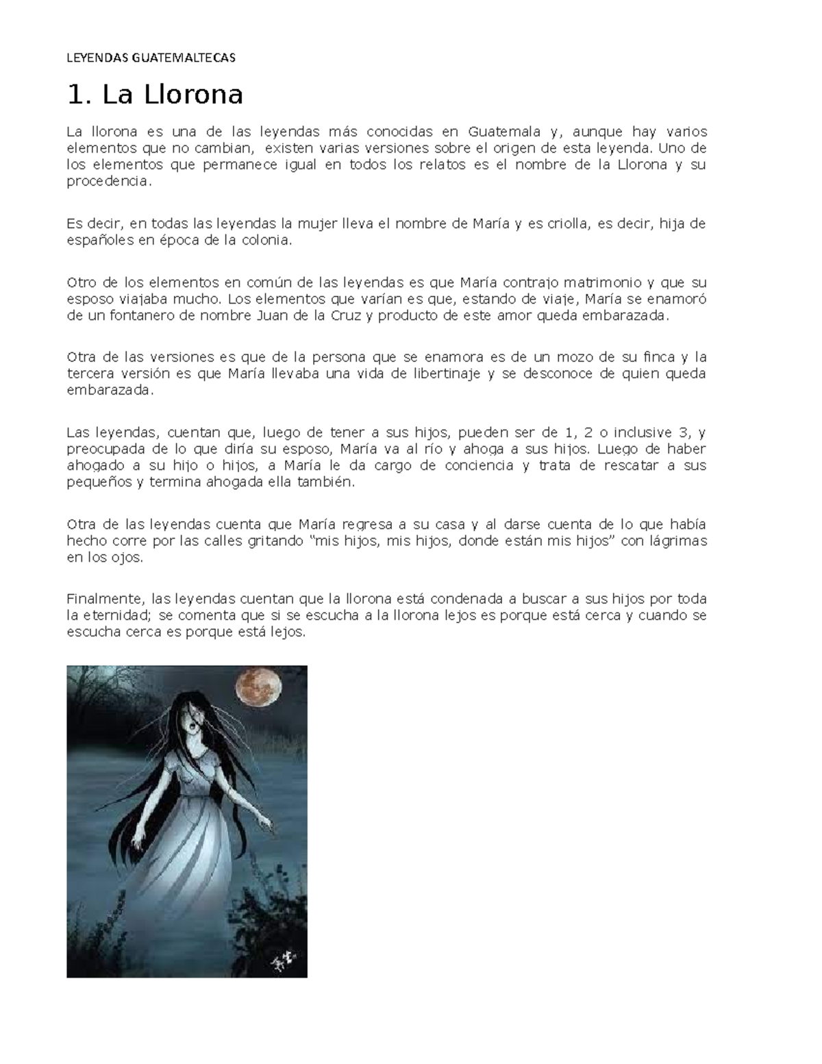 Leyendas Guatemaltecas: La Llorona, El Sombrerón y más - Studocu