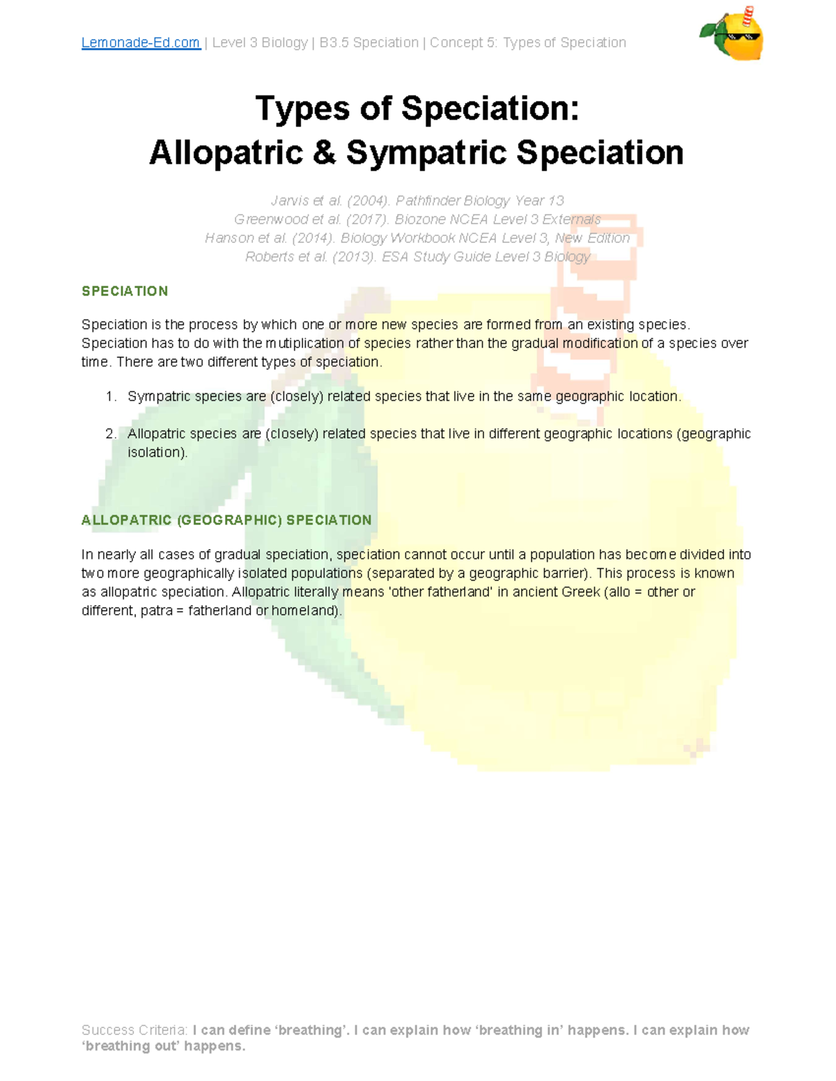 B3.5 C5 Types of Speciation - Allopatric and Sympatric Speciation ...