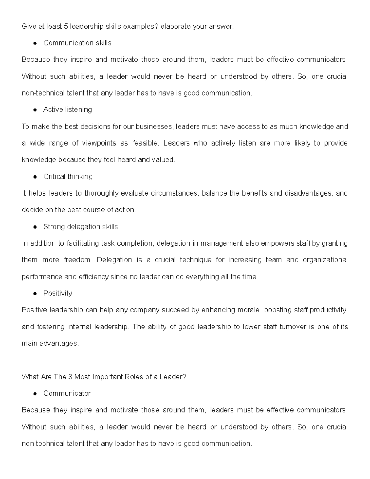 Vrts Activity - simple - Give at least 5 leadership skills examples ...