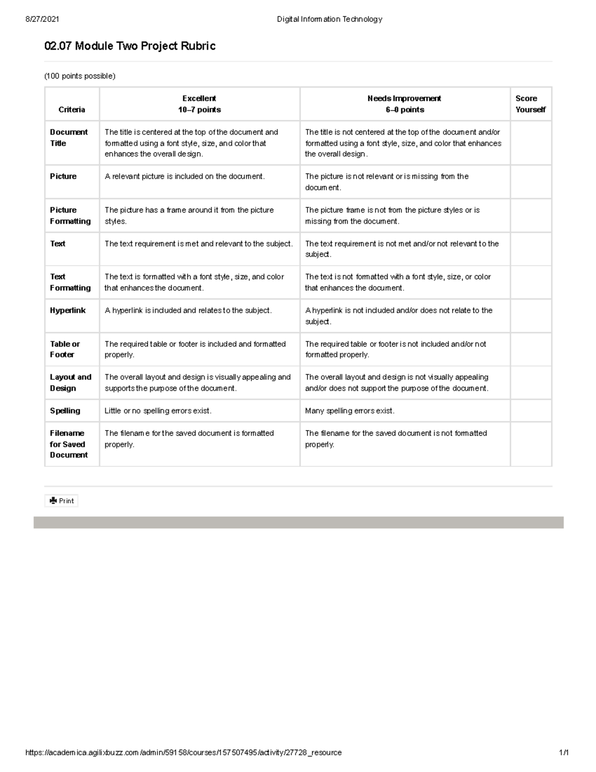 02.07 Module Two Project Rubric - 8/27/2021 Digital Information ...