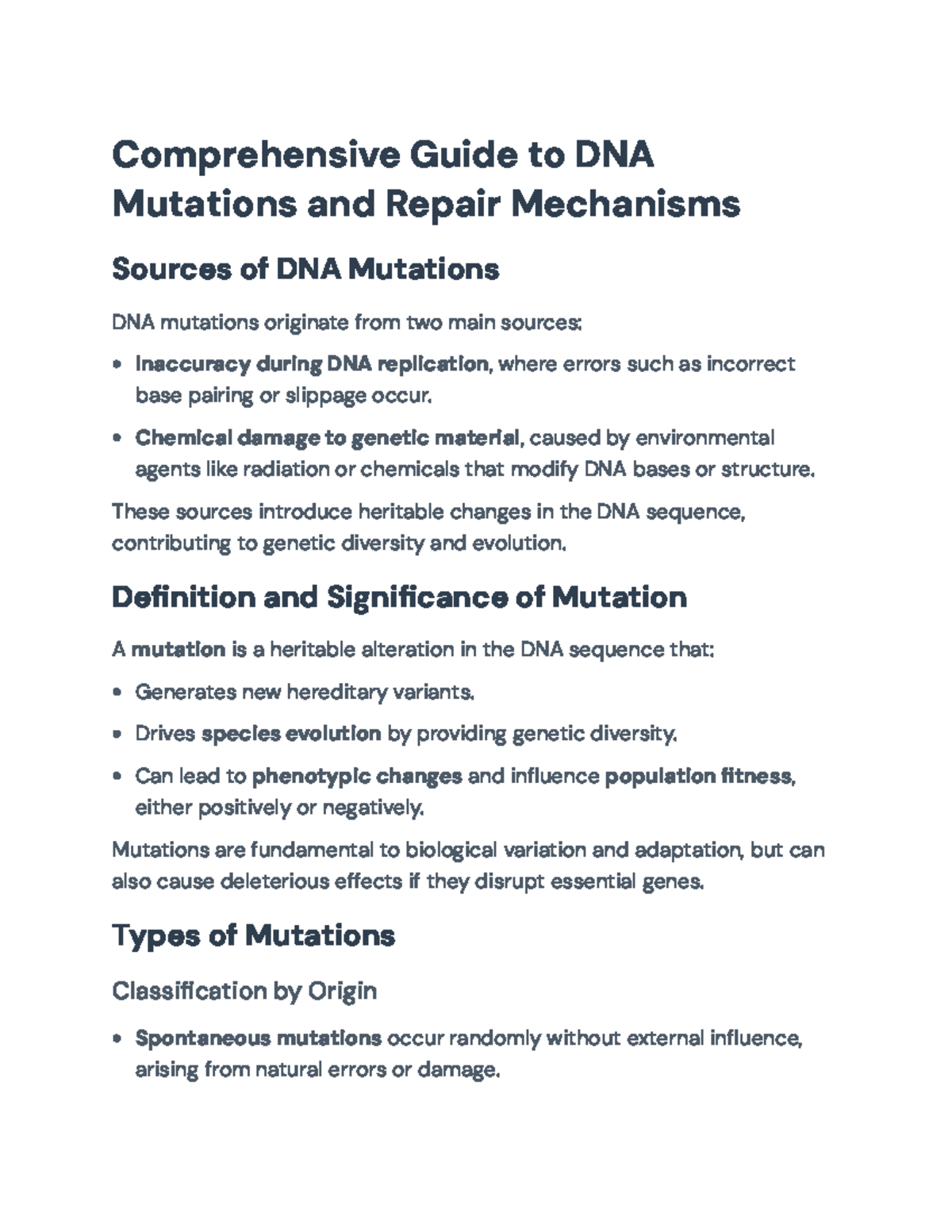 Comprehensive Study of DNA Mutations & Transposable Elements (BIO 101 ...