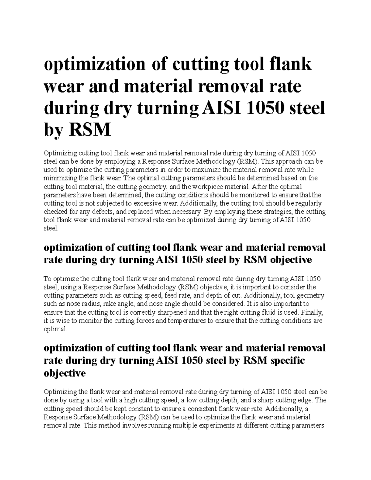 Optimization of Cutting Tool Flank Wear in Dry Turning AISI 1050 Steel ...