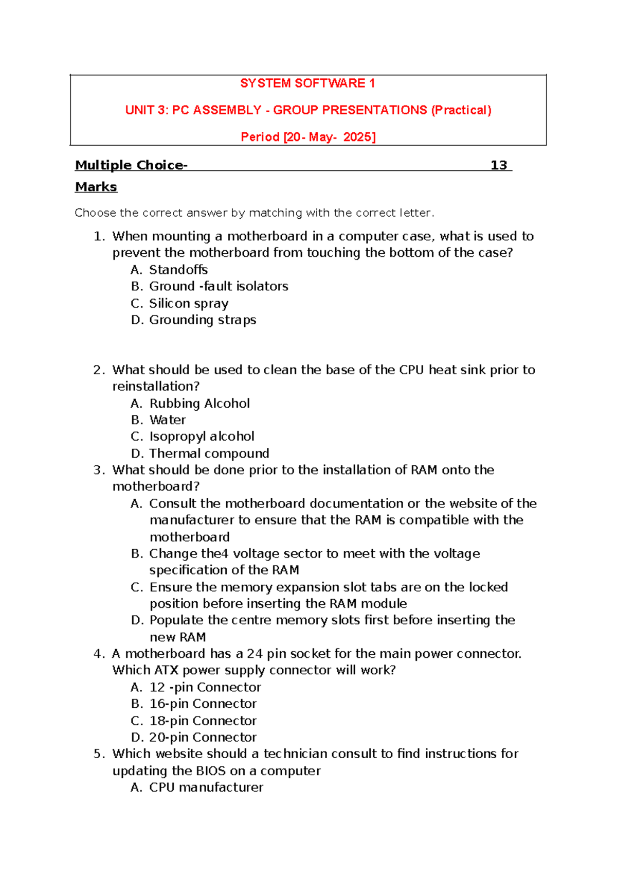 System Software 1 - Unit 3: PC Assembly Practical Exercise 2 - Studocu