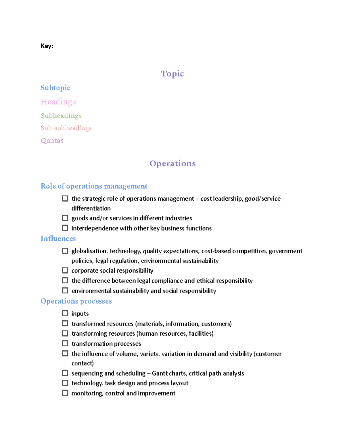 Year 12 Business - Operations Management Overview and Strategies - Studocu