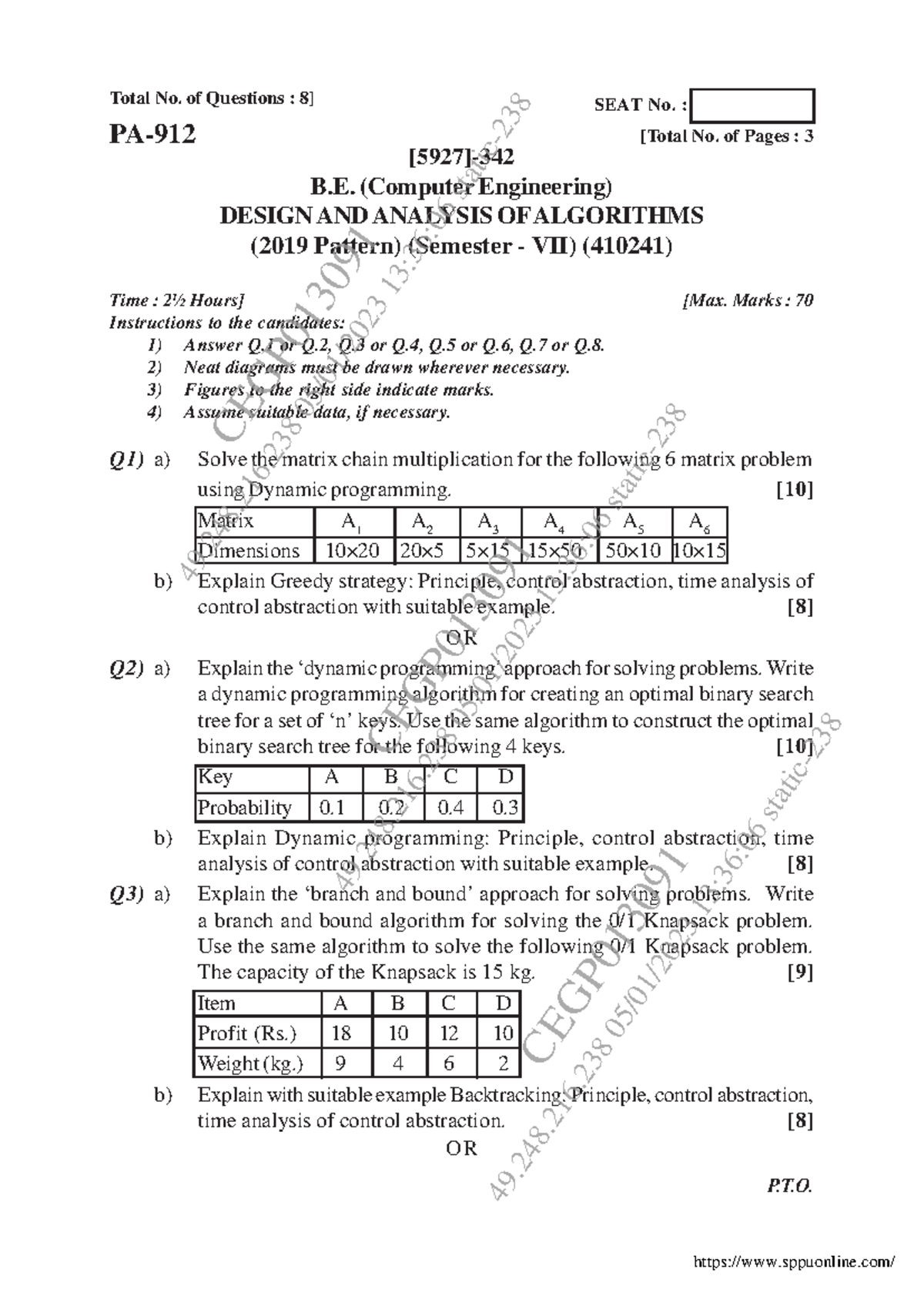 DAA 410241 - Design and Analysis of Algorithms Exam Nov 2022 - Studocu
