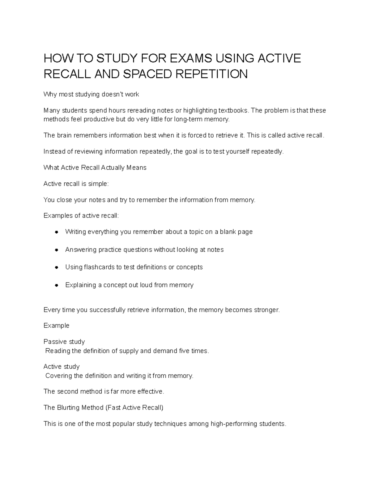 Effective Exam Prep: Active Recall & Spaced Repetition Strategies - Studocu