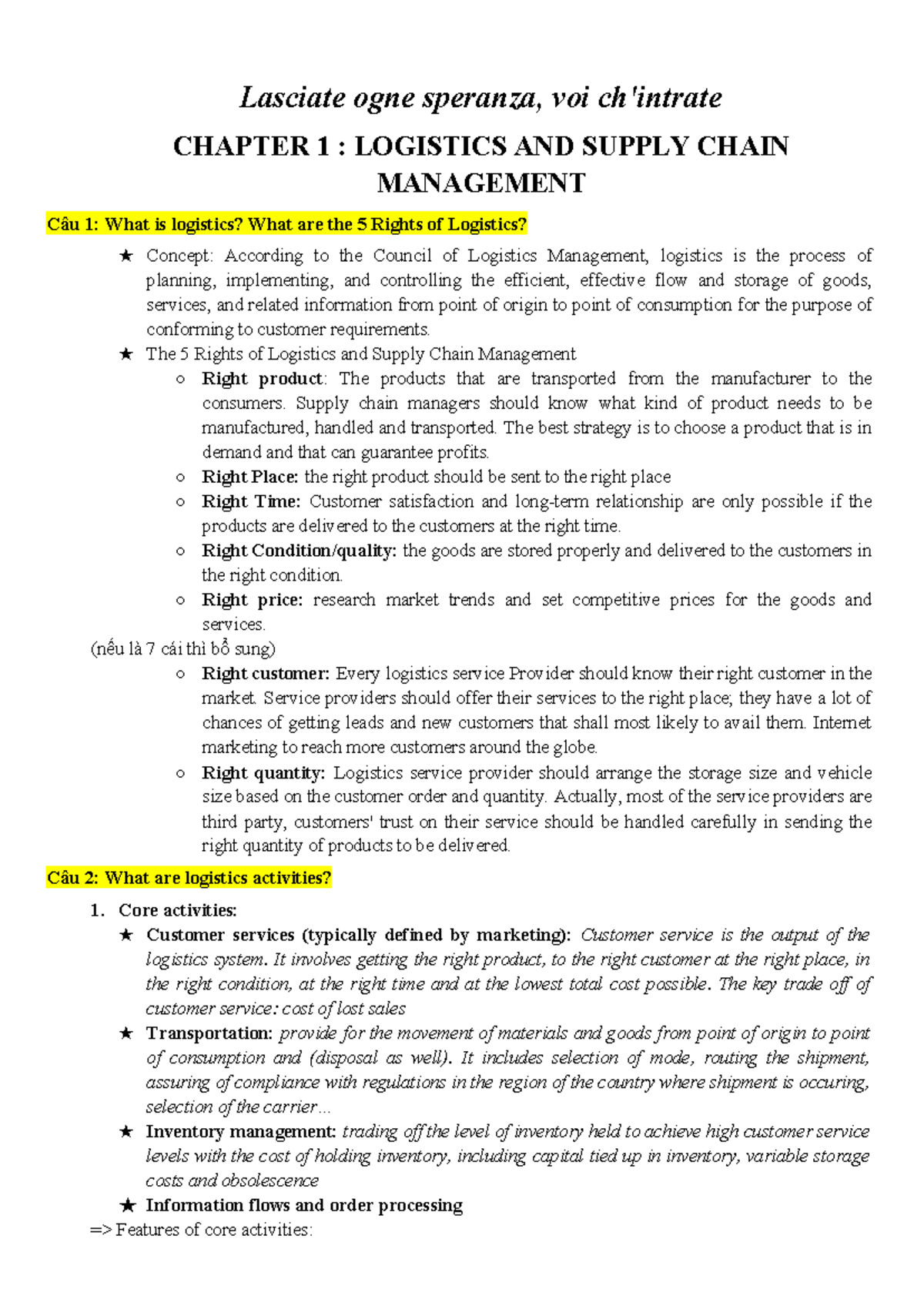 Logistics and Supply Chain Management: Chapter 1 Overview - Studocu
