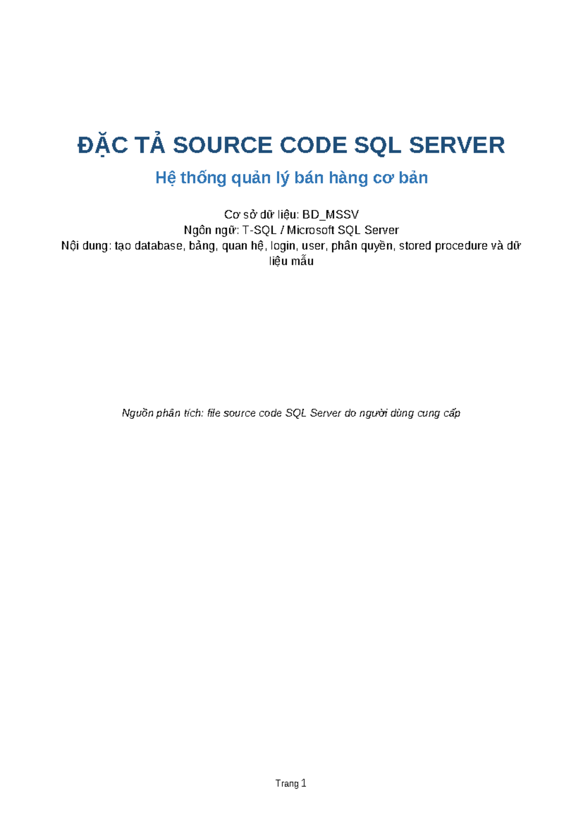 Đặc Tả Source Code SQL Server Hệ Thống Quản Lý Bán Hàng Cơ Bản BD_MSSV ...